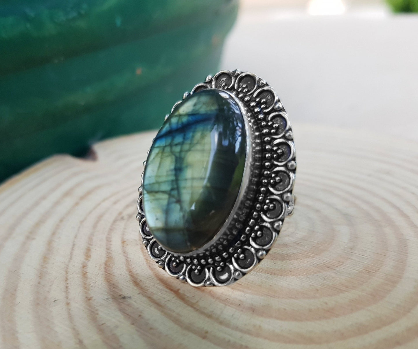 Labradorite Statement Ring In Sterling Silver, US 8 3/4 - LunarGem - 