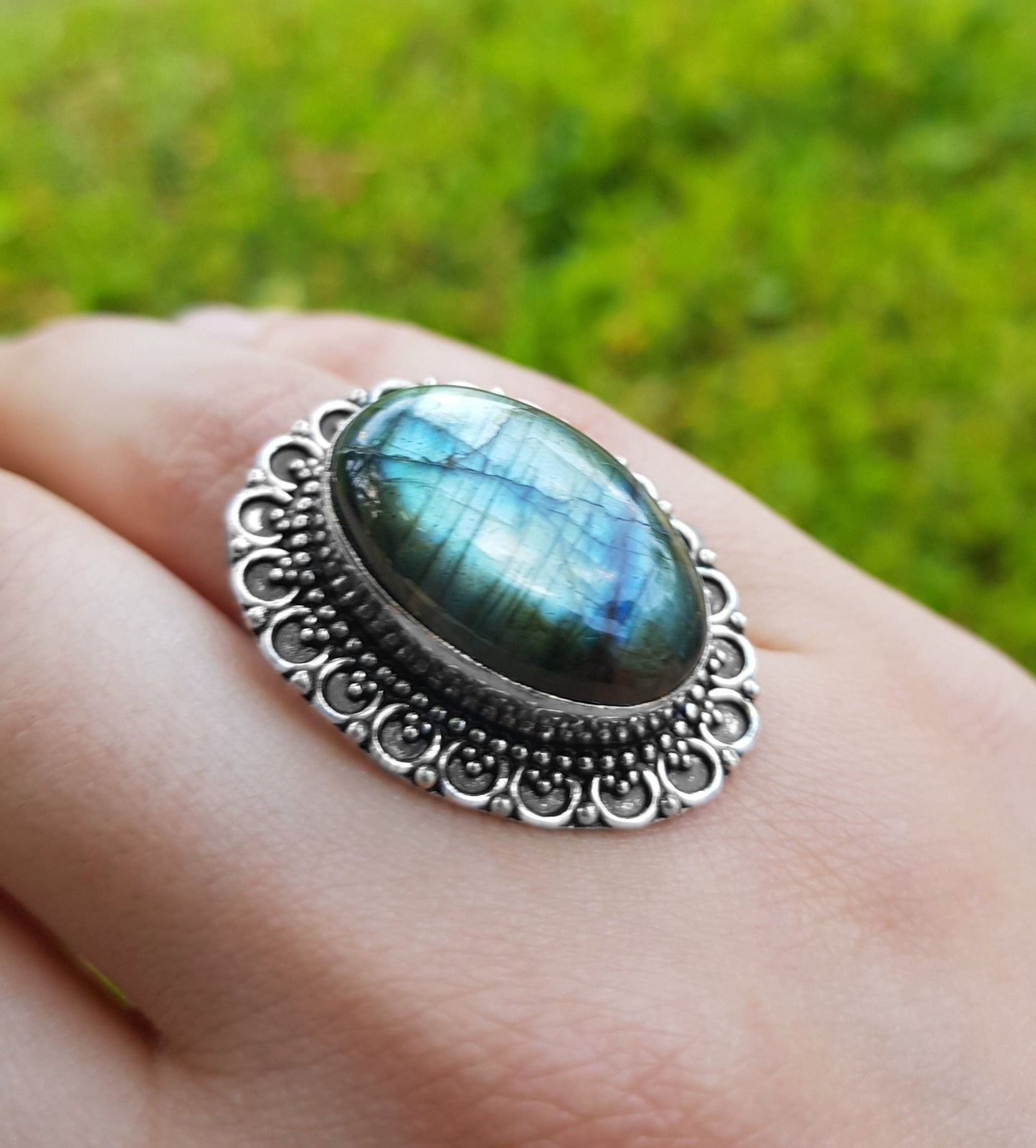 Labradorite Statement Ring In Sterling Silver, US 8 3/4 - LunarGem - 