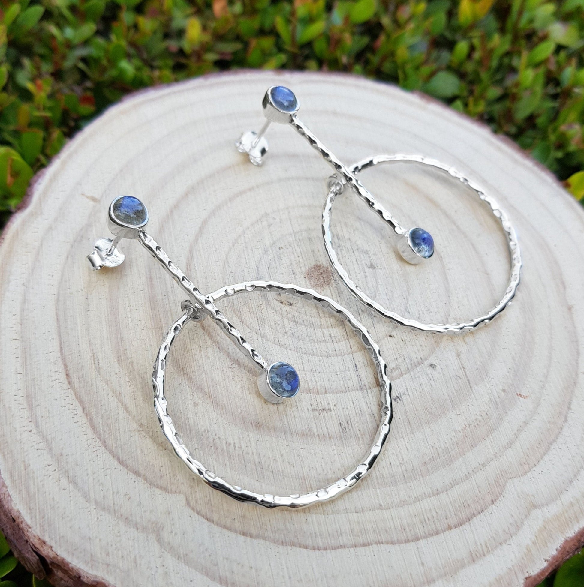 Labradorite Sterling Silver Dangle Earrings, Geometric Boho Jewelry - LunarGem - Earrings