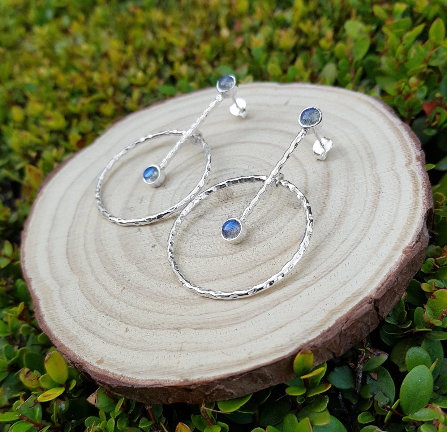 Labradorite Sterling Silver Dangle Earrings, Geometric Boho Jewelry - LunarGem - Earrings