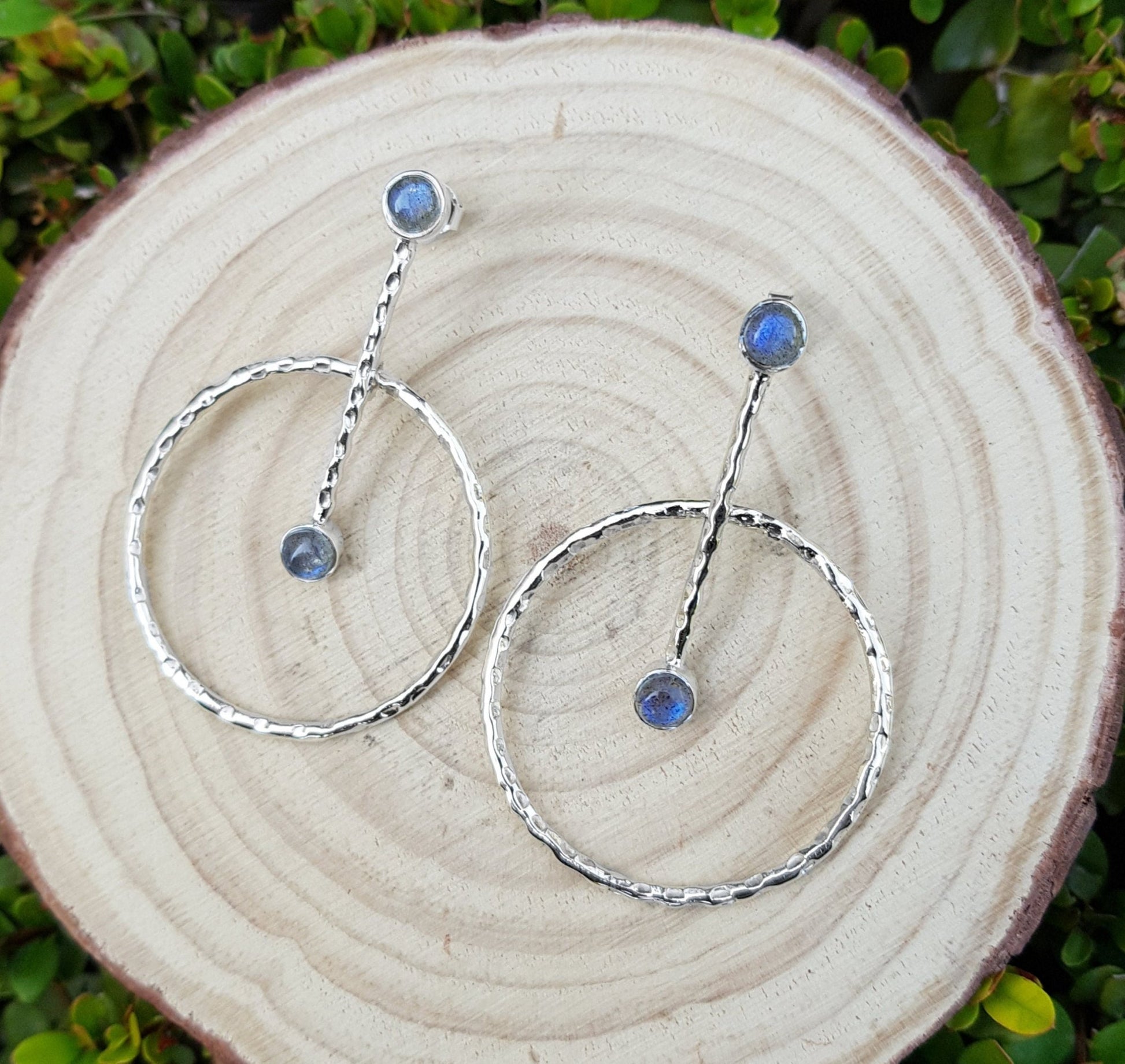 Labradorite Sterling Silver Dangle Earrings, Geometric Boho Jewelry - LunarGem - Earrings