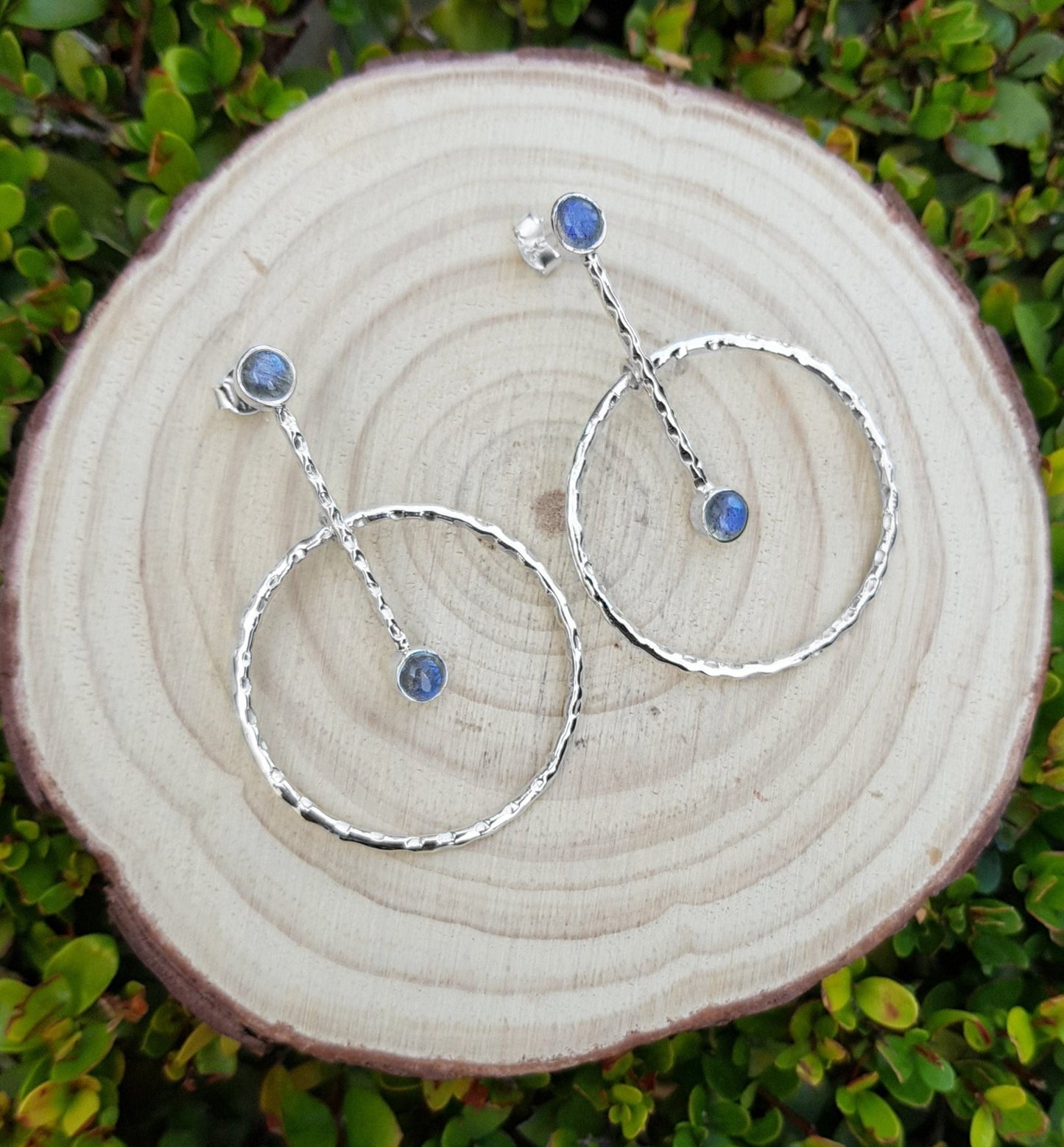 Labradorite Sterling Silver Dangle Earrings, Geometric Boho Jewelry - LunarGem - Earrings