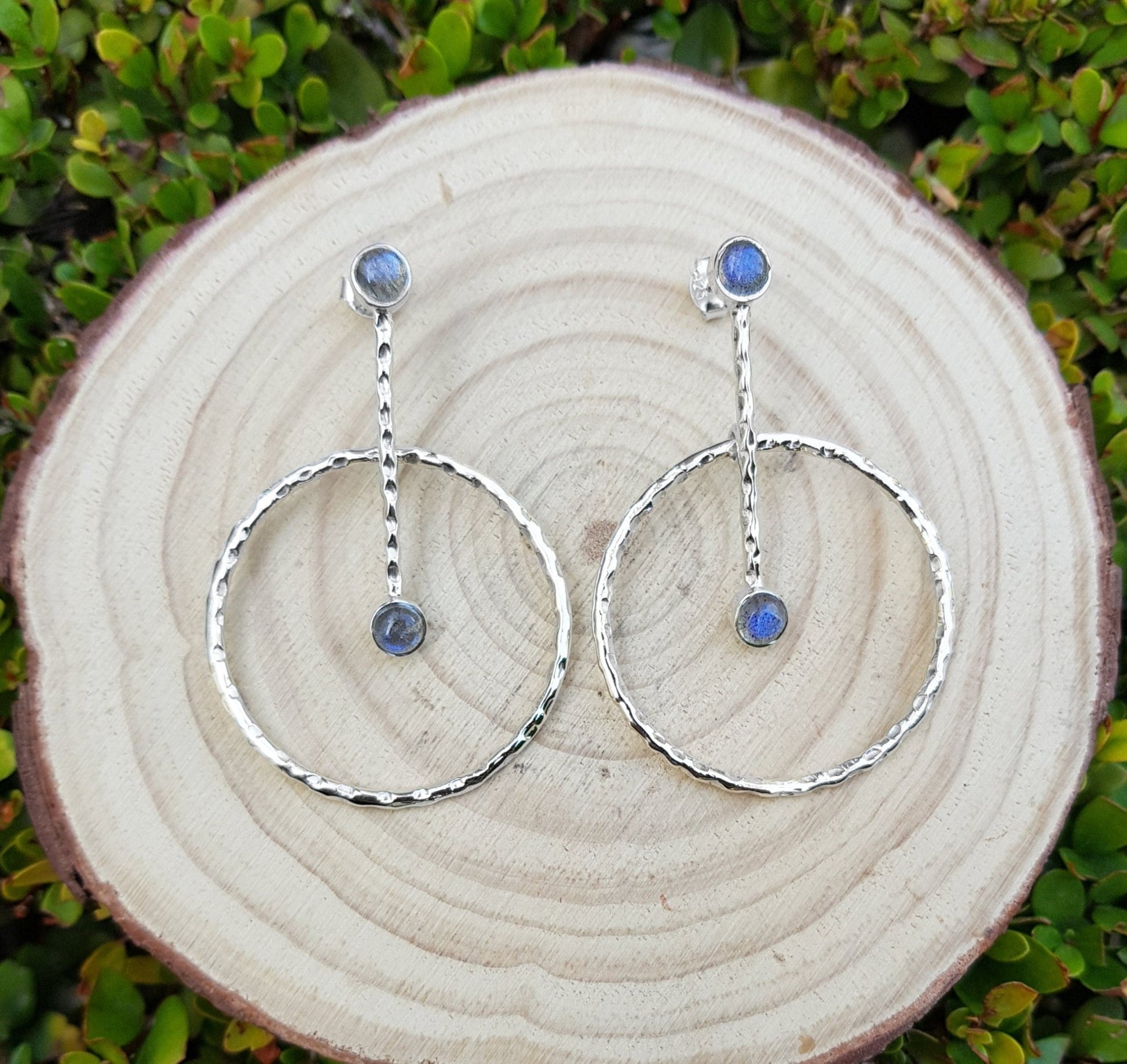 Labradorite Sterling Silver Dangle Earrings, Geometric Boho Jewelry - LunarGem - Earrings