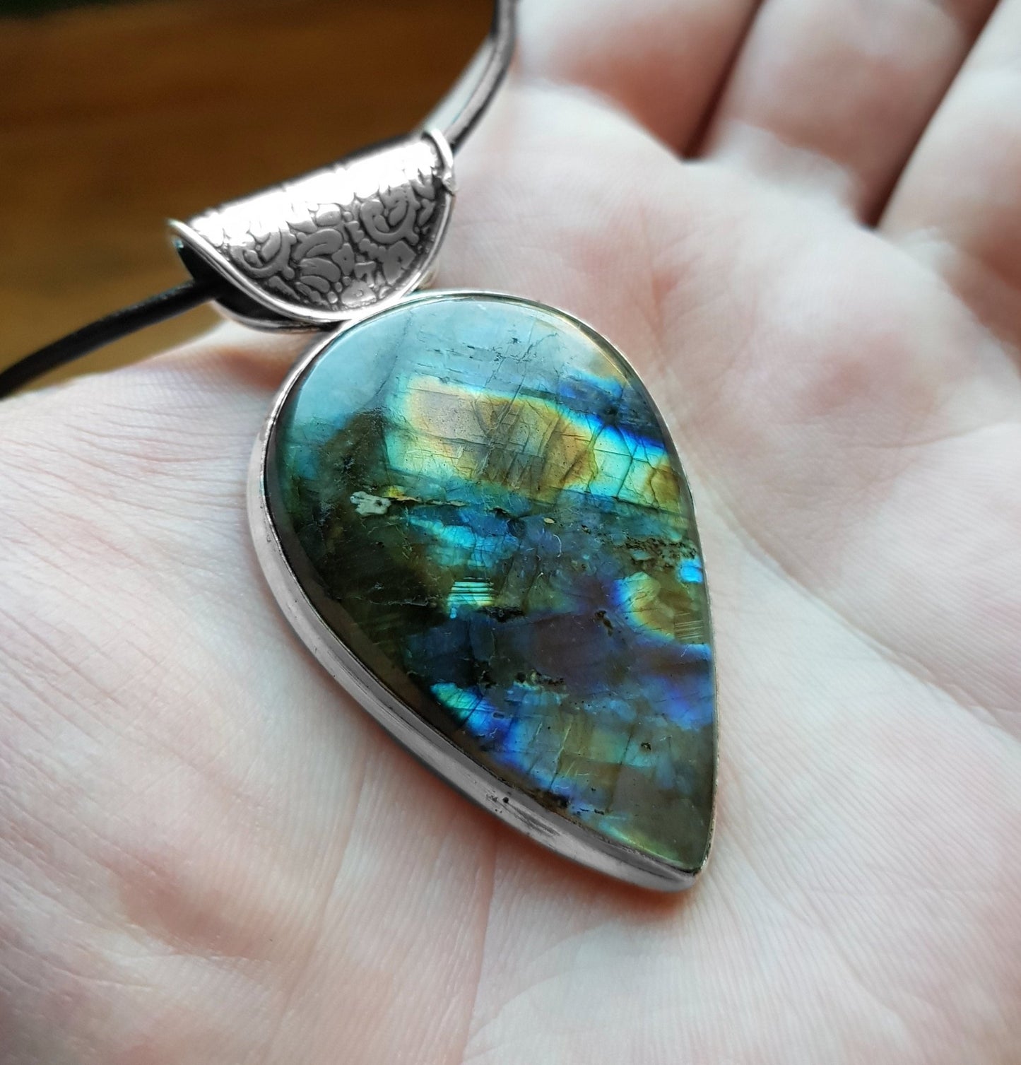 Labradorite Sterling Silver Pendant: Boho Statement Necklace - LunarGem - 