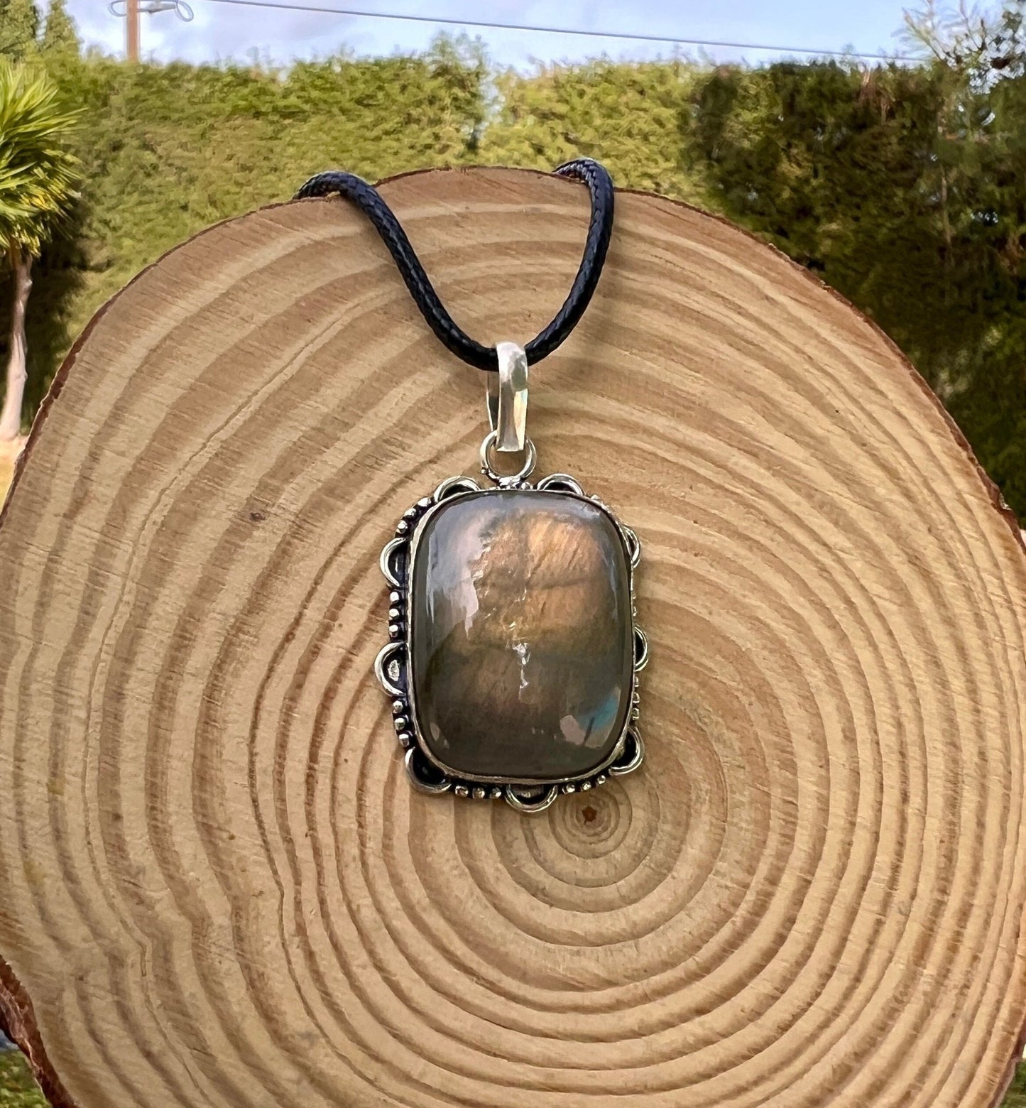 Labradorite Sterling Silver Pendant: Boho Statement Necklace - LunarGem - 