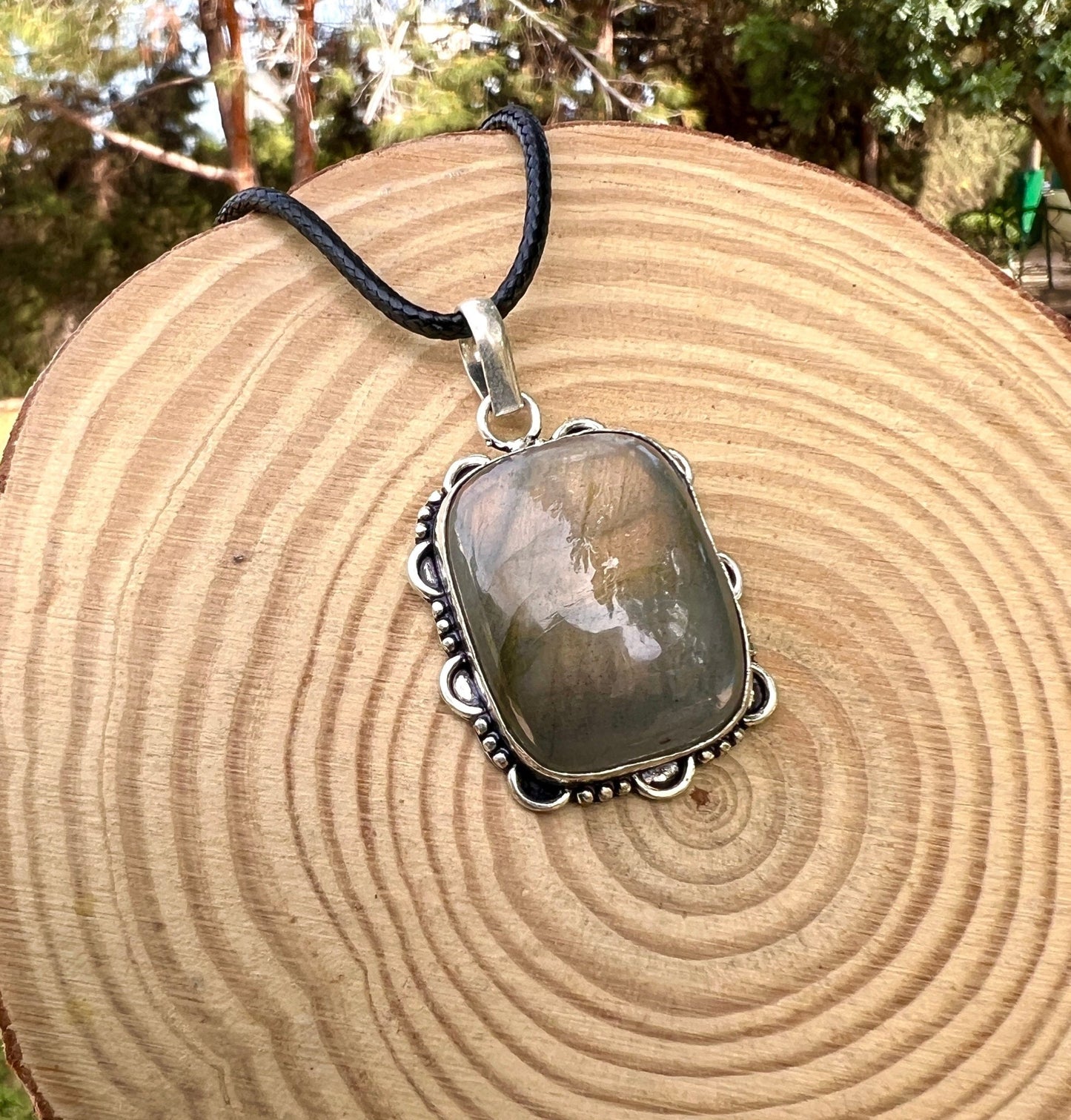 Labradorite Sterling Silver Pendant: Boho Statement Necklace - LunarGem - 