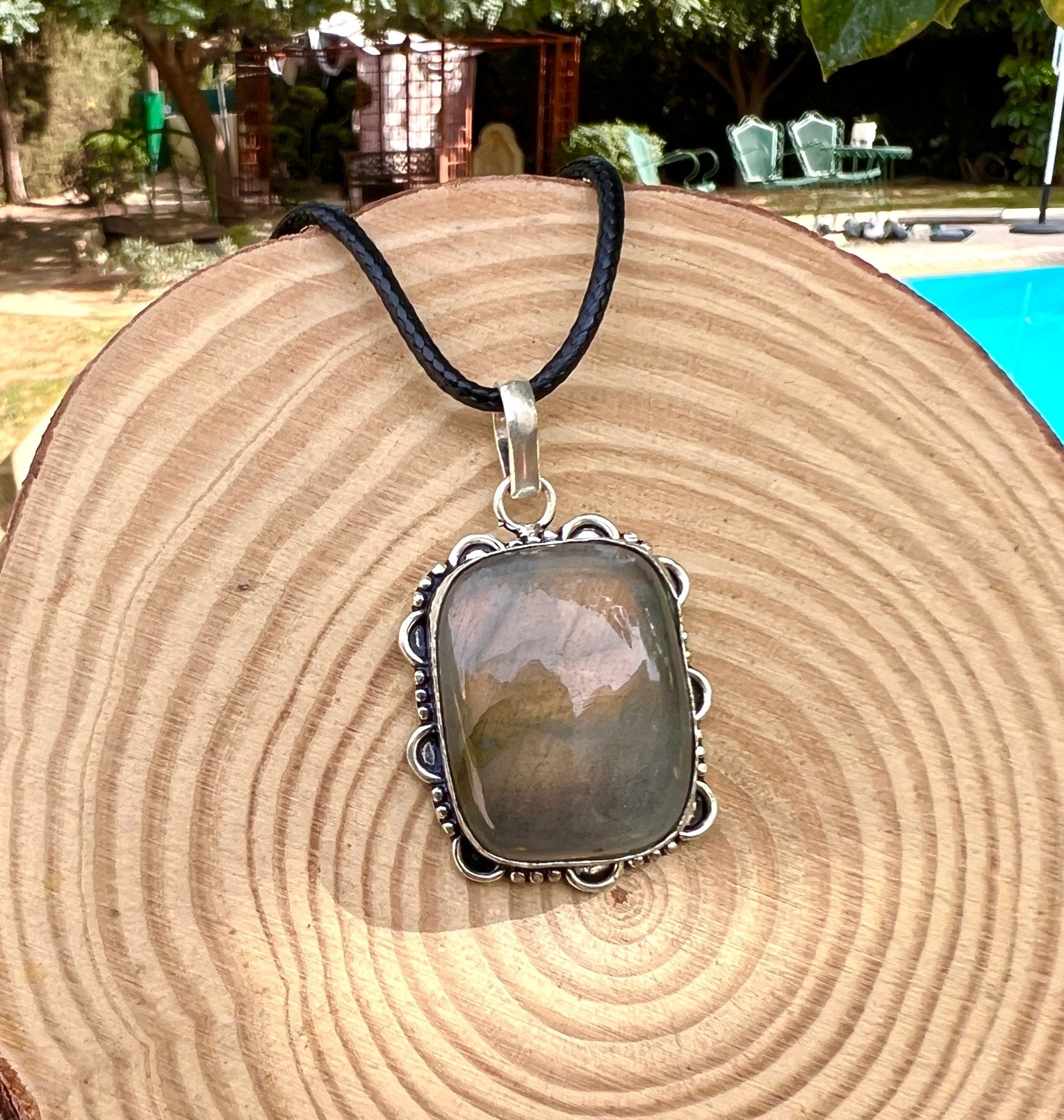 Labradorite Sterling Silver Pendant: Boho Statement Necklace - LunarGem - 