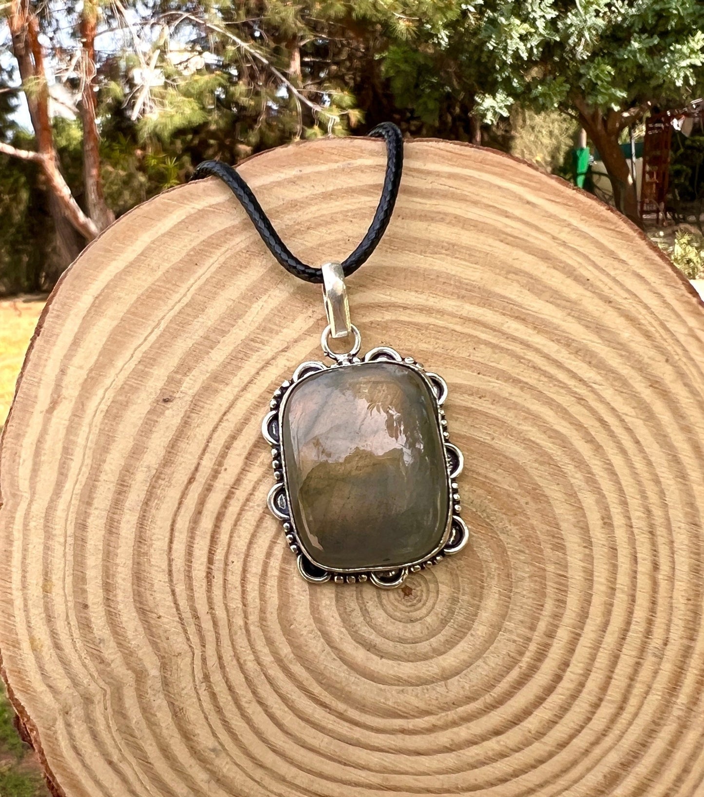 Labradorite Sterling Silver Pendant: Boho Statement Necklace - LunarGem - 