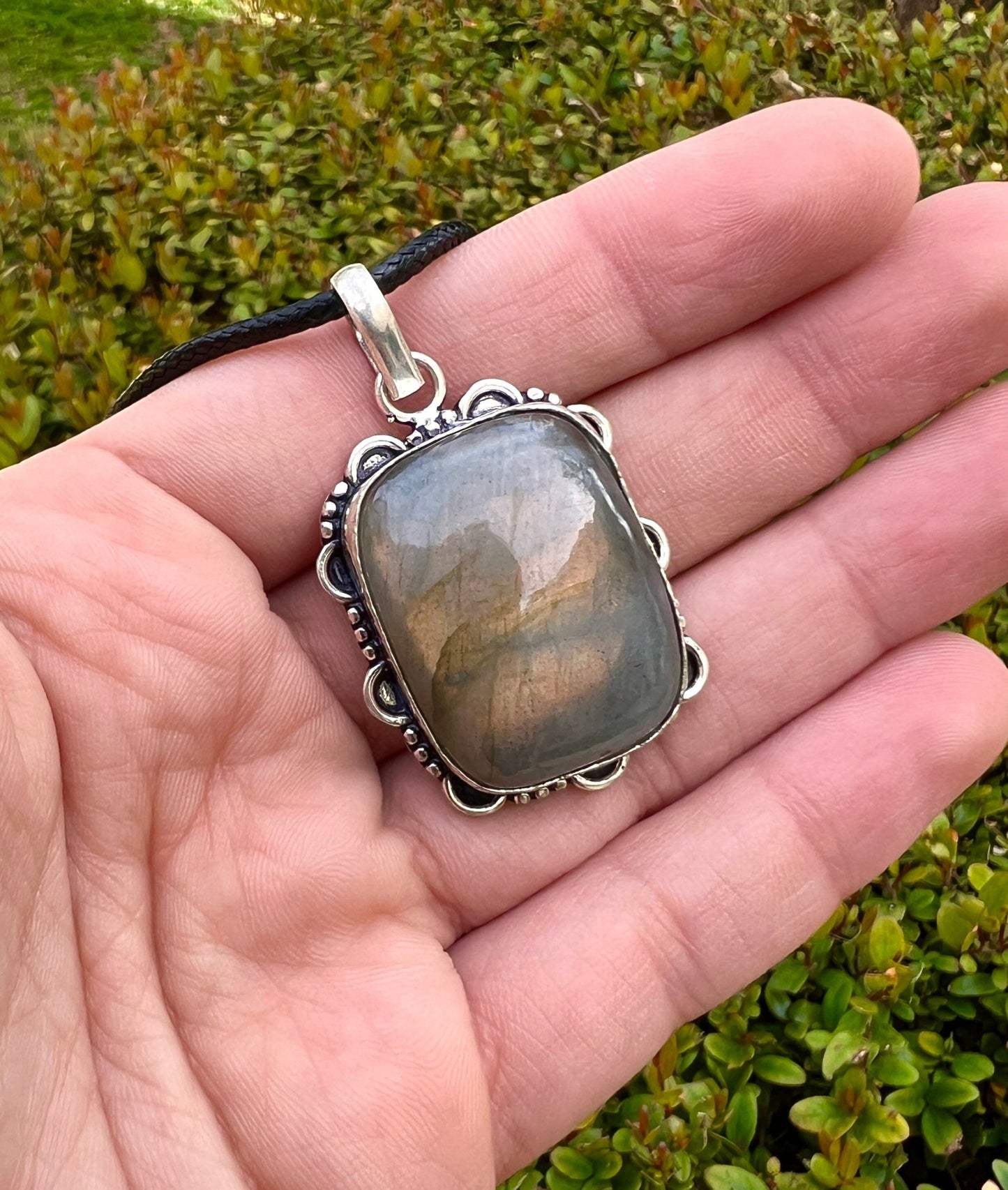 Labradorite Sterling Silver Pendant: Boho Statement Necklace - LunarGem - 