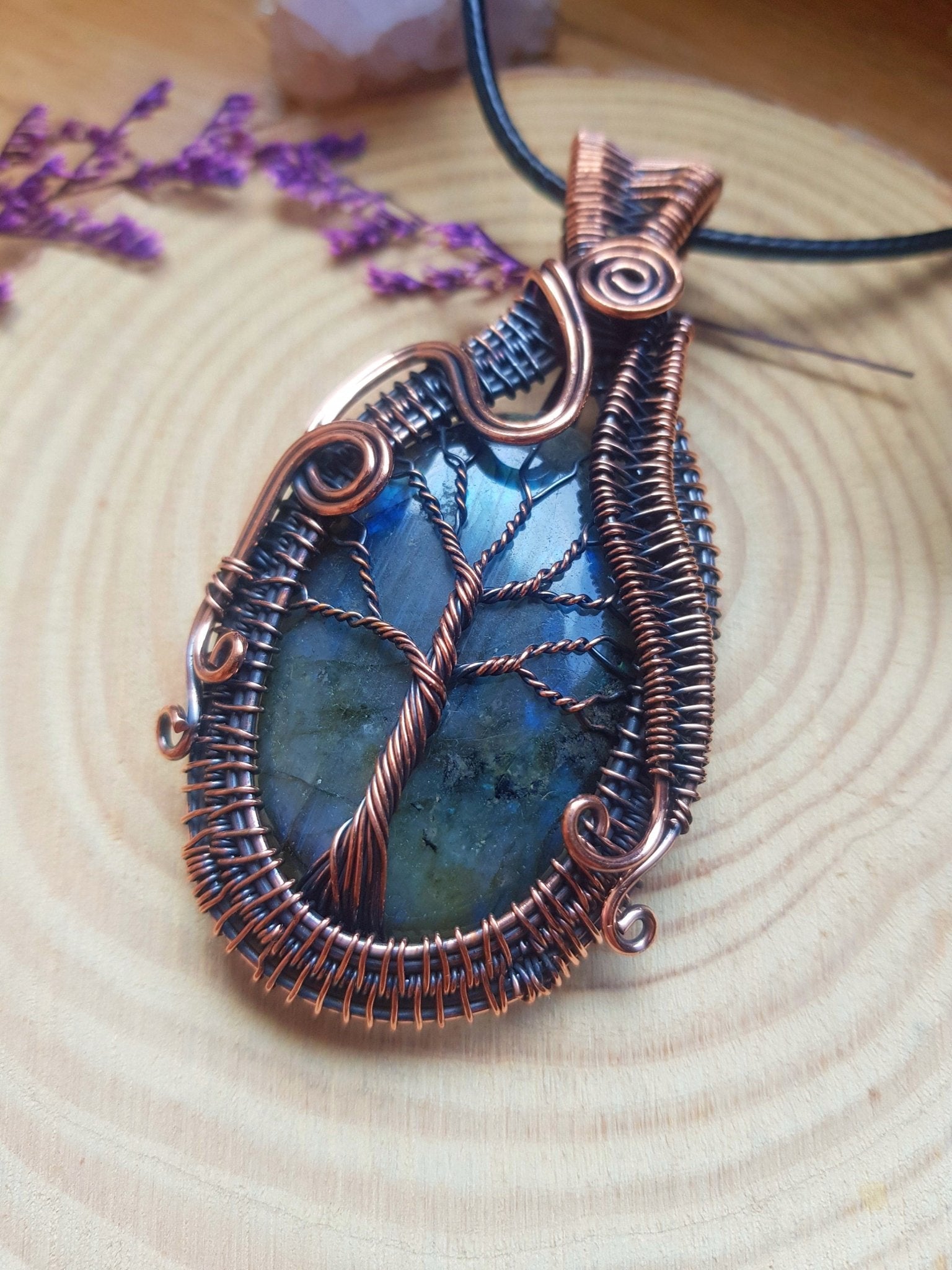 Labradorite Wire Wrapped Pendant, Boho Necklace GypsyJewelry, Tree Of Life Necklace - LunarGem - 