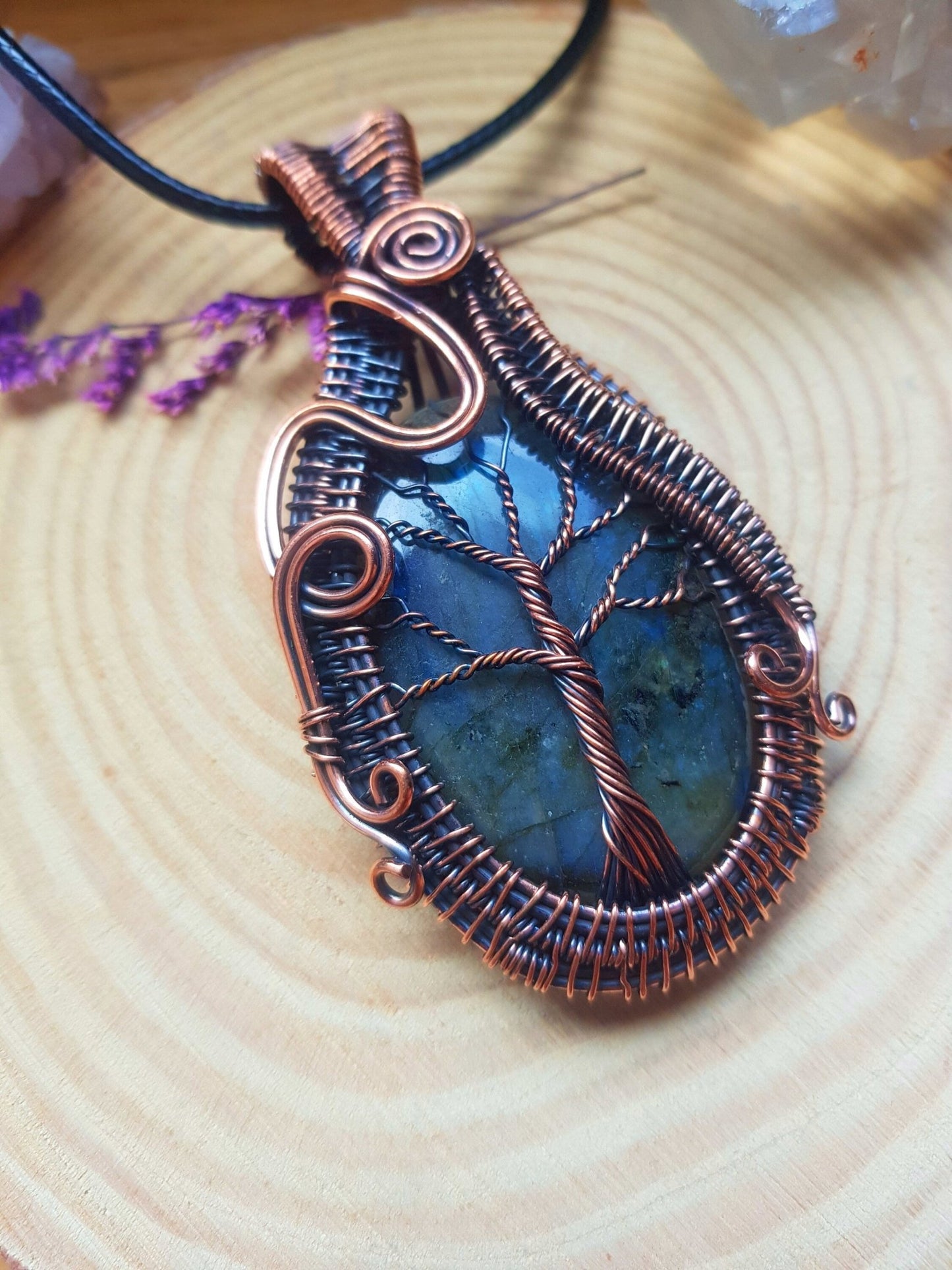 Labradorite Wire Wrapped Pendant, Boho Necklace GypsyJewelry, Tree Of Life Necklace - LunarGem - 