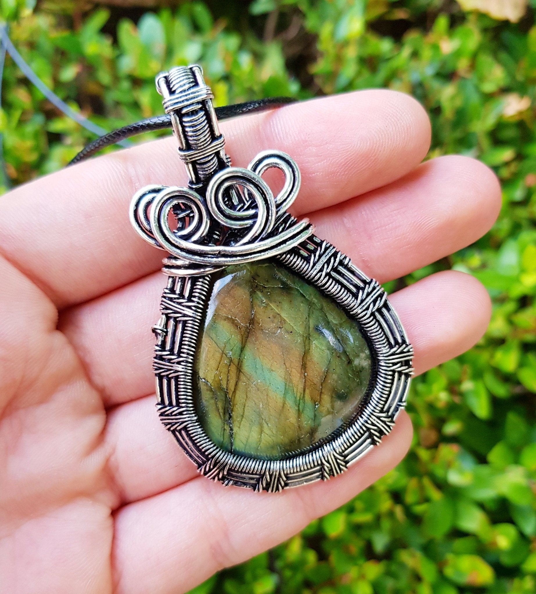 Labradorite Wire Wrapped Pendant In Sterling Silver Boho Necklace GypsyJewelry - LunarGem - Charms & Pendants