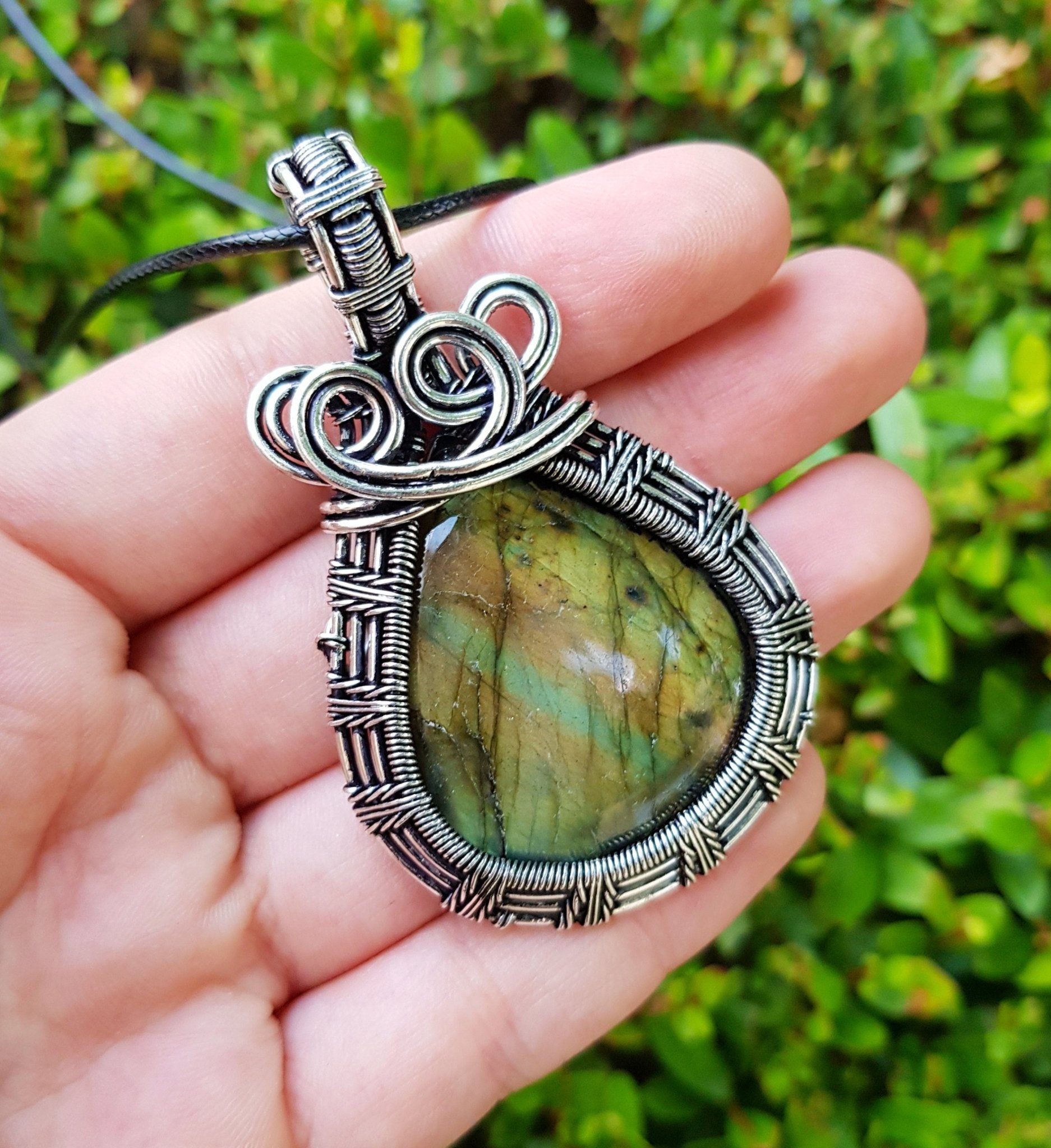 Labradorite Wire Wrapped Pendant In Sterling Silver Boho Necklace GypsyJewelry - LunarGem - Charms & Pendants