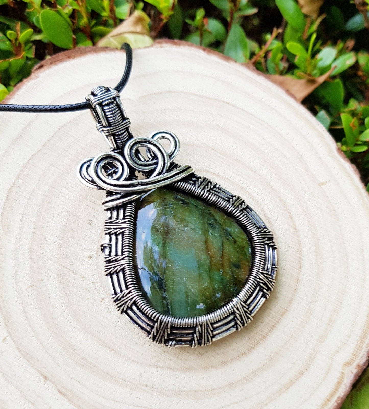 Labradorite Wire Wrapped Pendant In Sterling Silver Boho Necklace GypsyJewelry - LunarGem - Charms & Pendants