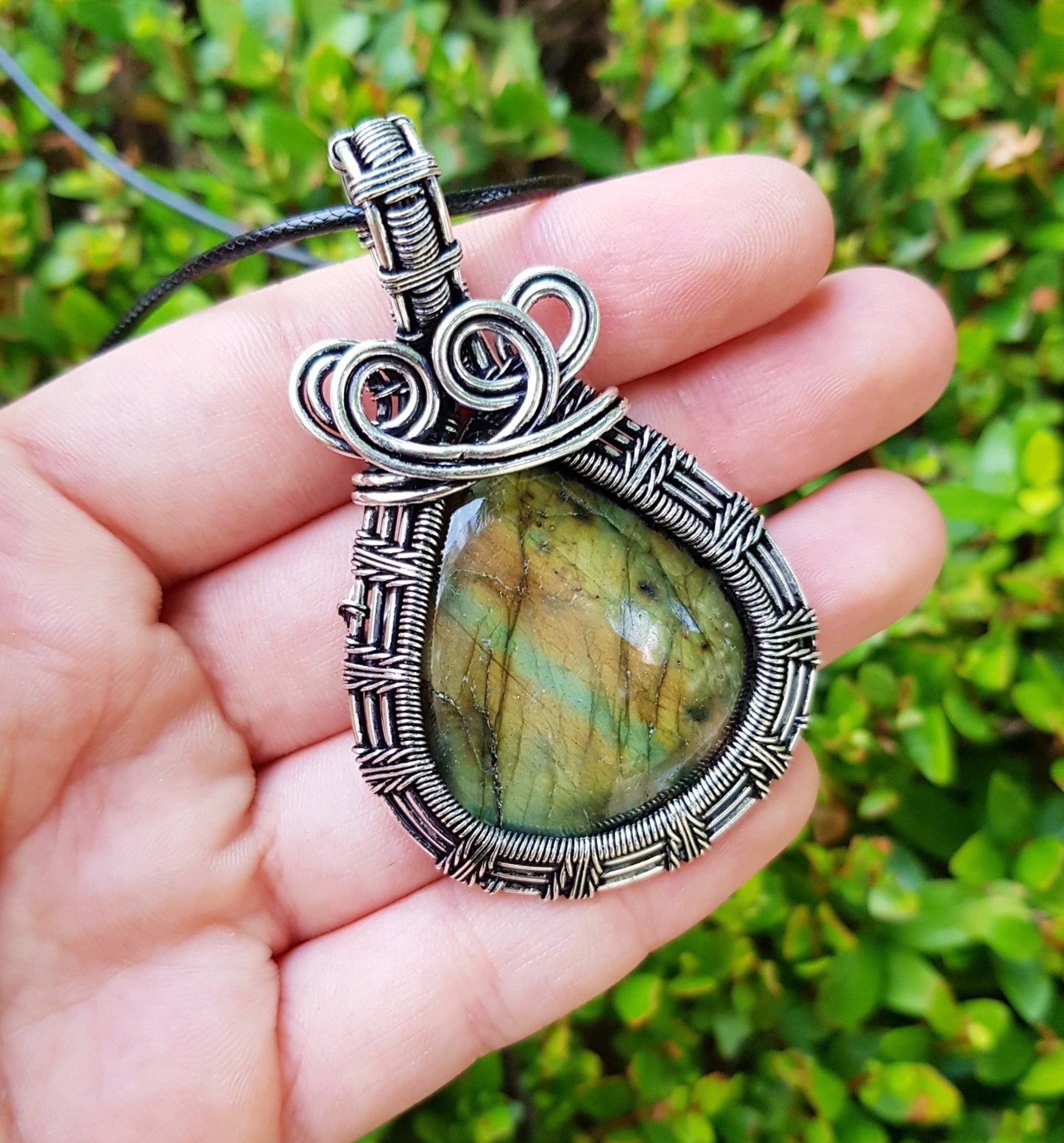 Labradorite Wire Wrapped Pendant In Sterling Silver Boho Necklace GypsyJewelry - LunarGem - Charms & Pendants