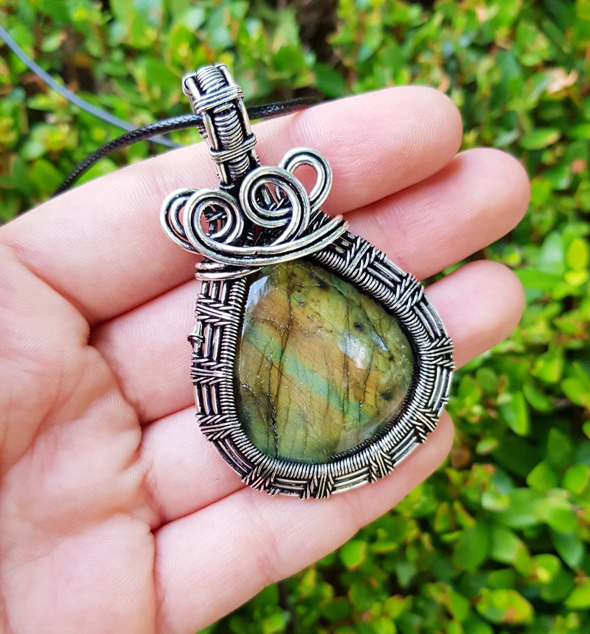 Labradorite Wire Wrapped Pendant In Sterling Silver Boho Necklace GypsyJewelry - LunarGem - Charms & Pendants