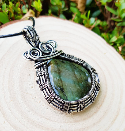 Labradorite Wire Wrapped Pendant In Sterling Silver Boho Necklace GypsyJewelry - LunarGem - Charms & Pendants