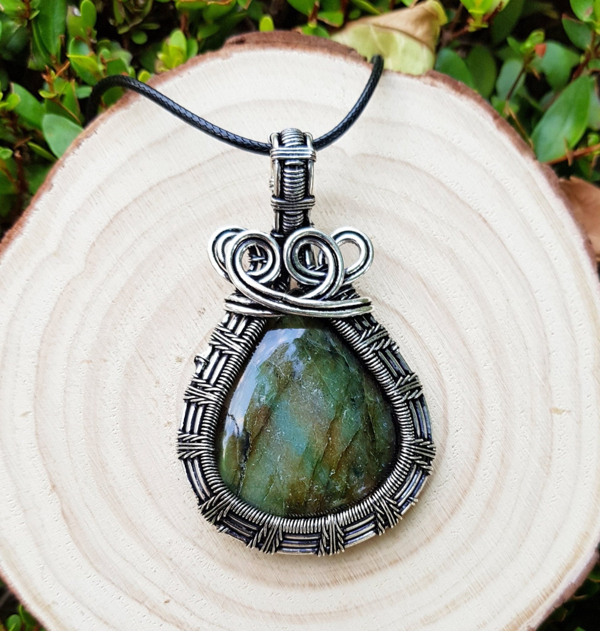 Labradorite Wire Wrapped Pendant In Sterling Silver Boho Necklace GypsyJewelry - LunarGem - Charms & Pendants