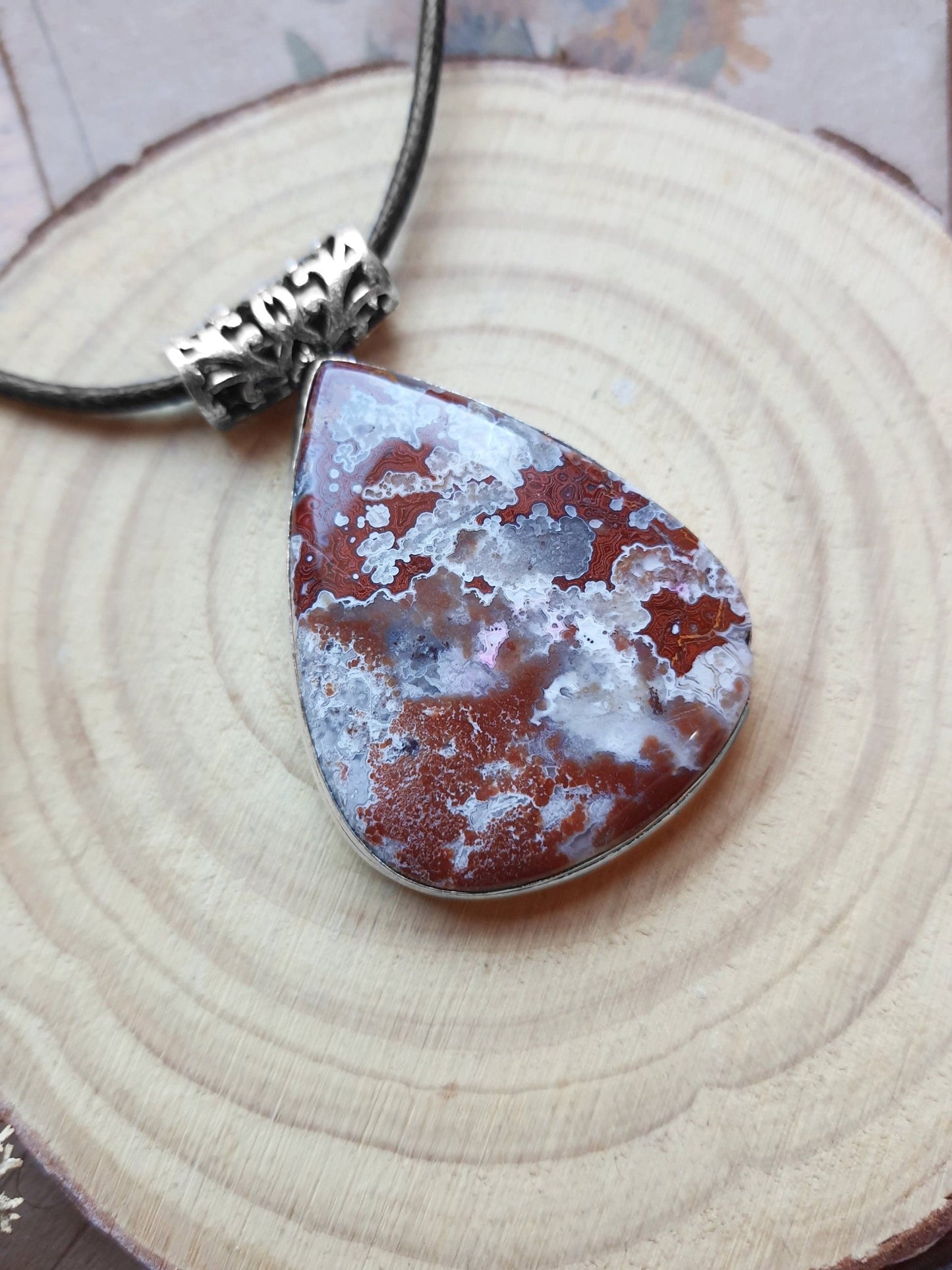 Laguna Lace Agate Sterling Silver Pendant Necklace: Boho Jewelry - LunarGem - 
