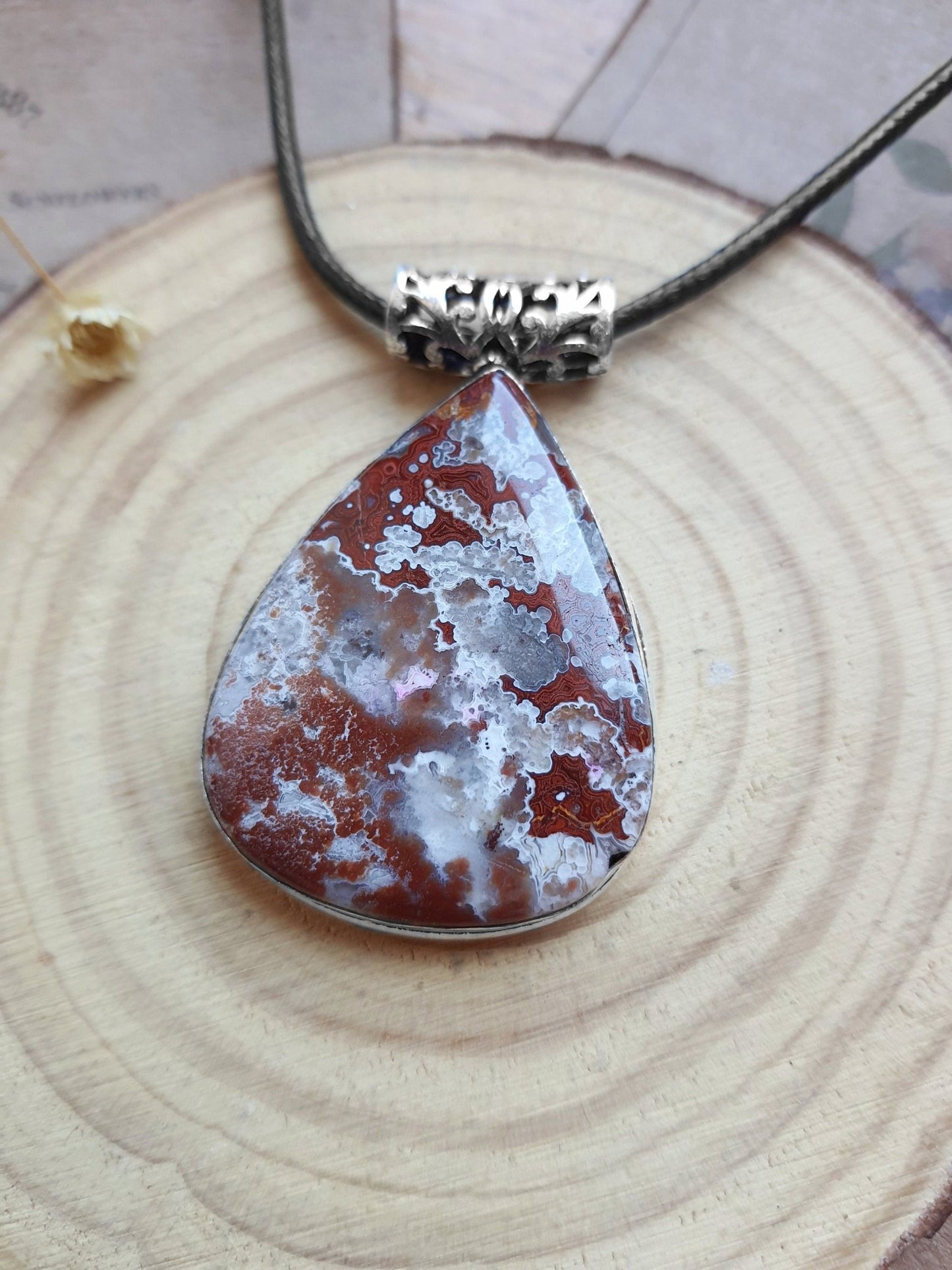 Laguna Lace Agate Sterling Silver Pendant Necklace: Boho Jewelry - LunarGem - 