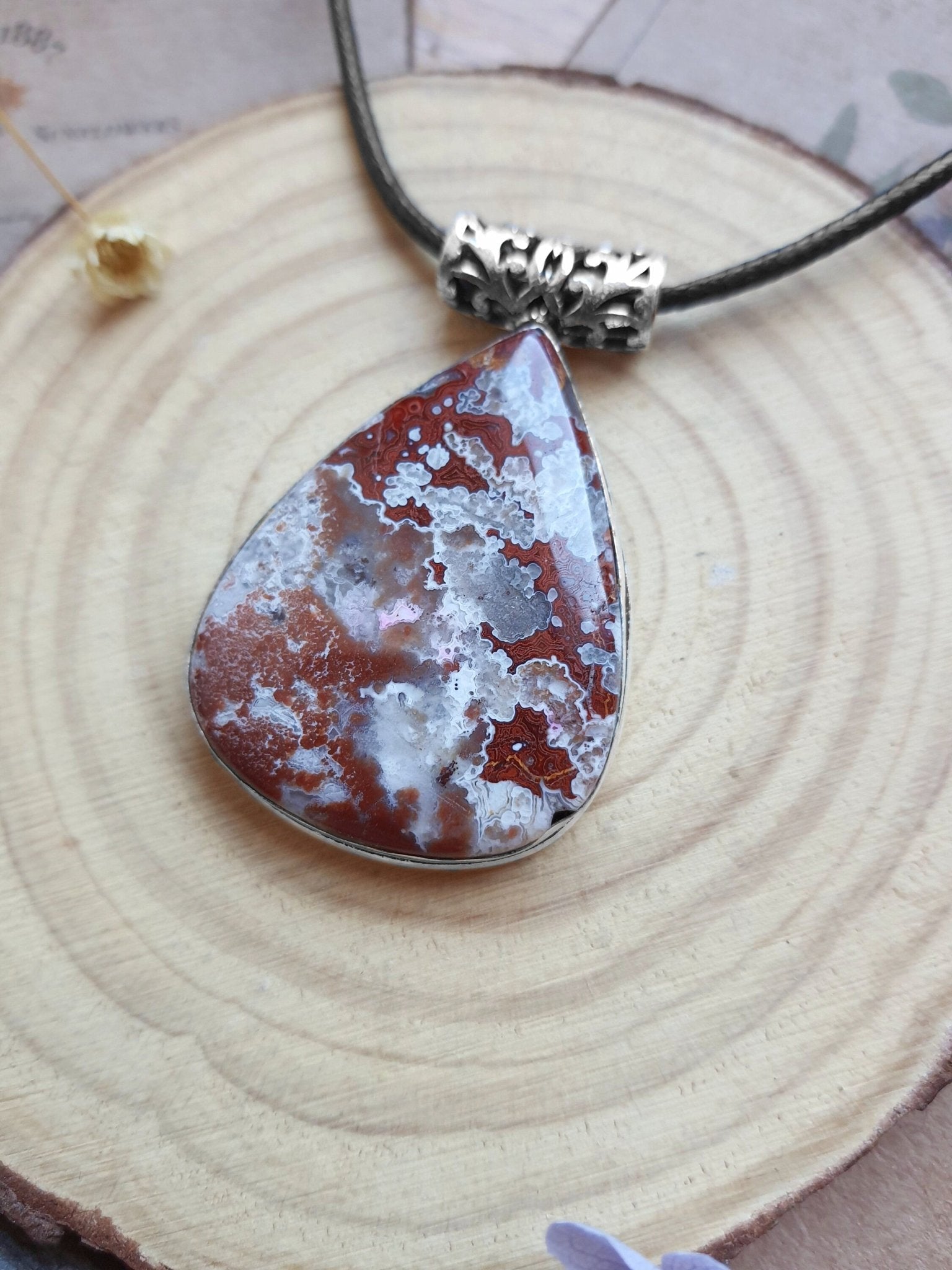 Laguna Lace Agate Sterling Silver Pendant Necklace: Boho Jewelry - LunarGem - 