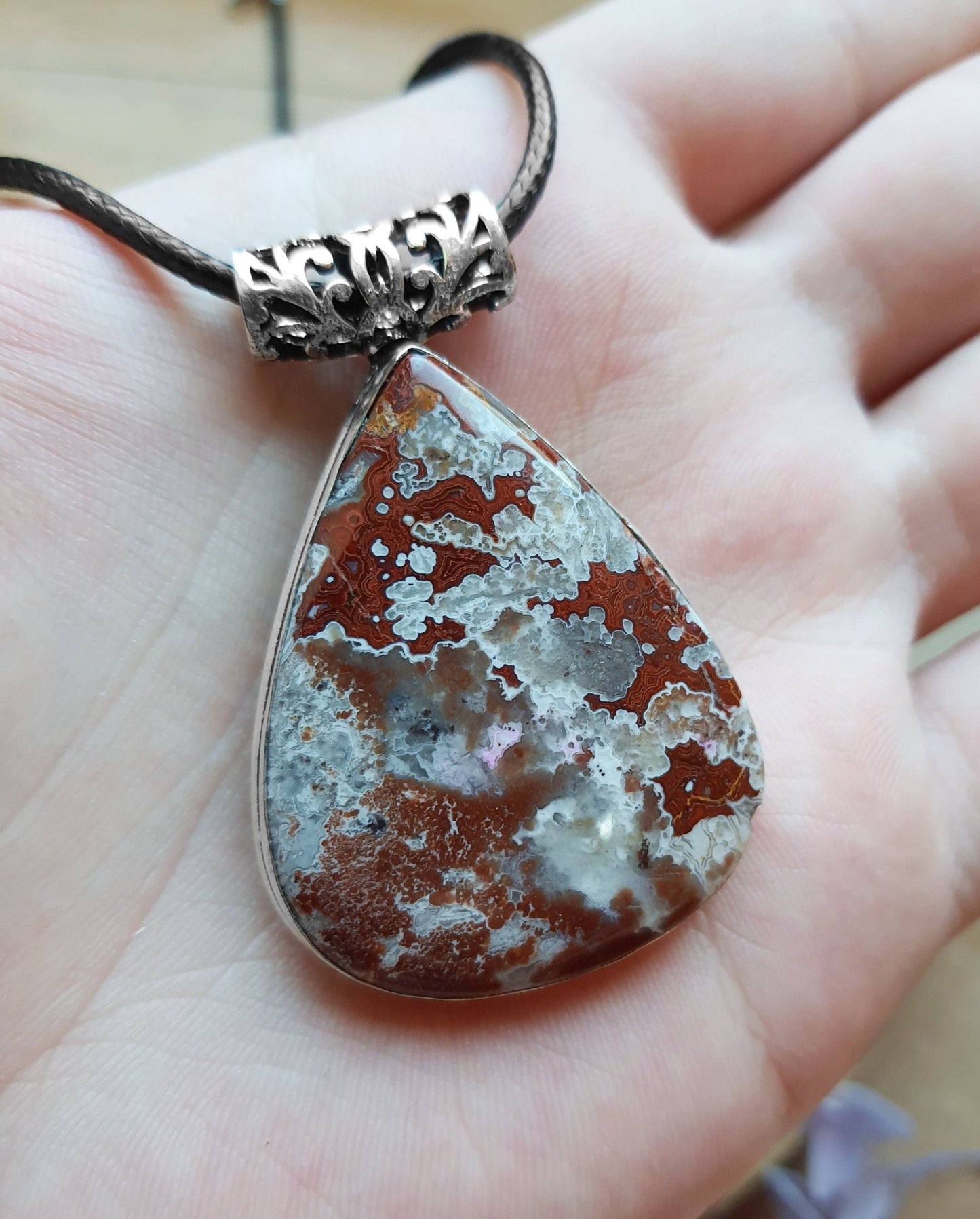 Laguna Lace Agate Sterling Silver Pendant Necklace: Boho Jewelry - LunarGem - 