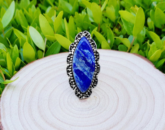 Lapis Lazuli Sterling Silver Ring, US Size 6, Boho Statement Jewelry - LunarGem - Rings