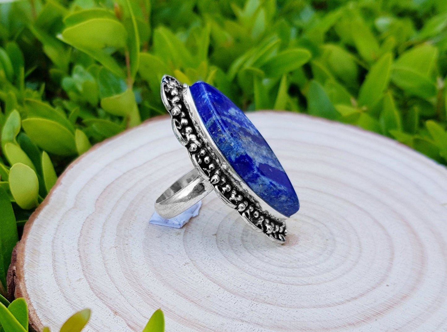 Lapis Lazuli Sterling Silver Ring, US Size 6, Boho Statement Jewelry - LunarGem - Rings