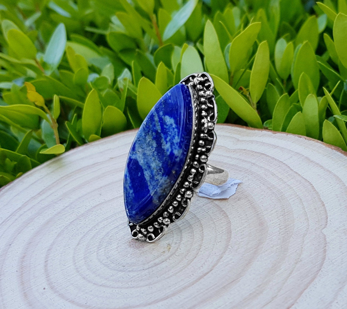 Lapis Lazuli Sterling Silver Ring, US Size 6, Boho Statement Jewelry - LunarGem - Rings
