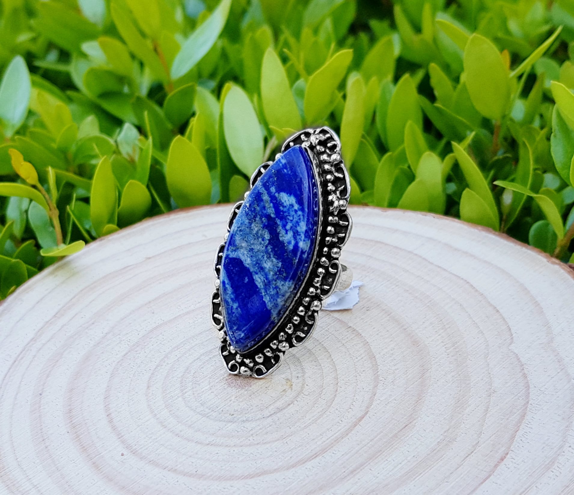 Lapis Lazuli Sterling Silver Ring, US Size 6, Boho Statement Jewelry - LunarGem - Rings