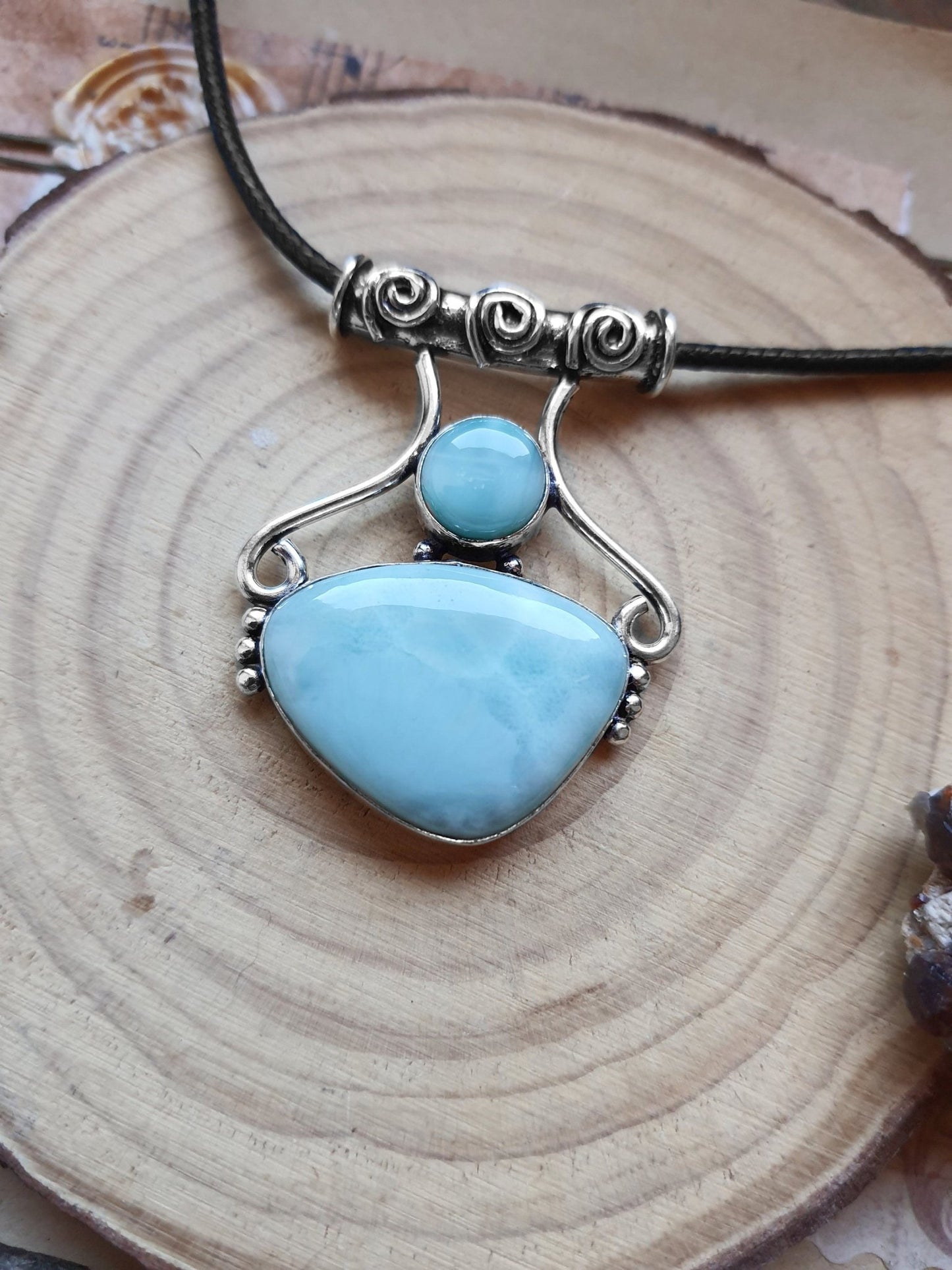 Larimar Statement Pendant, Sterling Silver Boho Necklace - LunarGem - Charms & Pendants