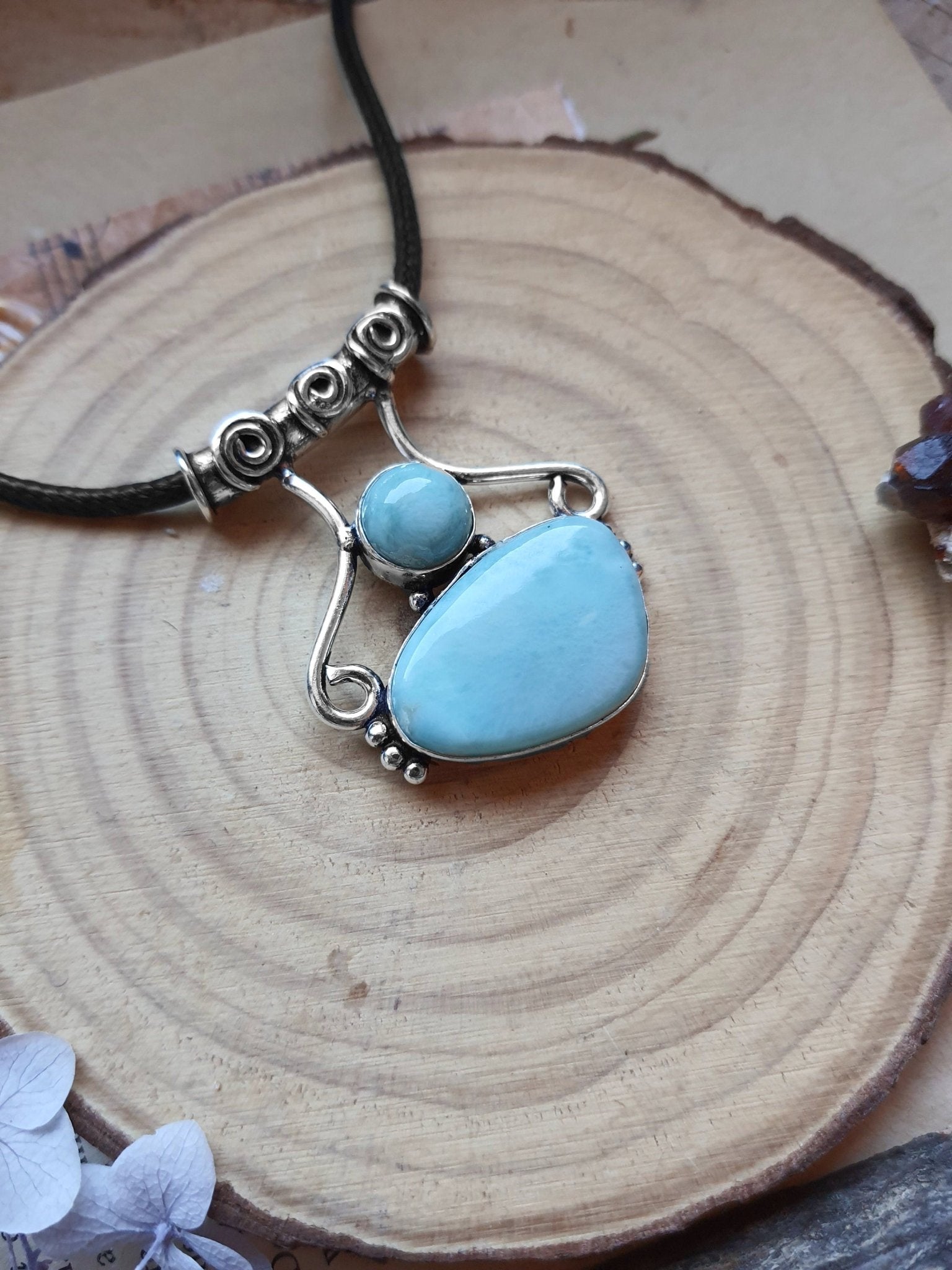 Larimar Statement Pendant, Sterling Silver Boho Necklace - LunarGem - Charms & Pendants