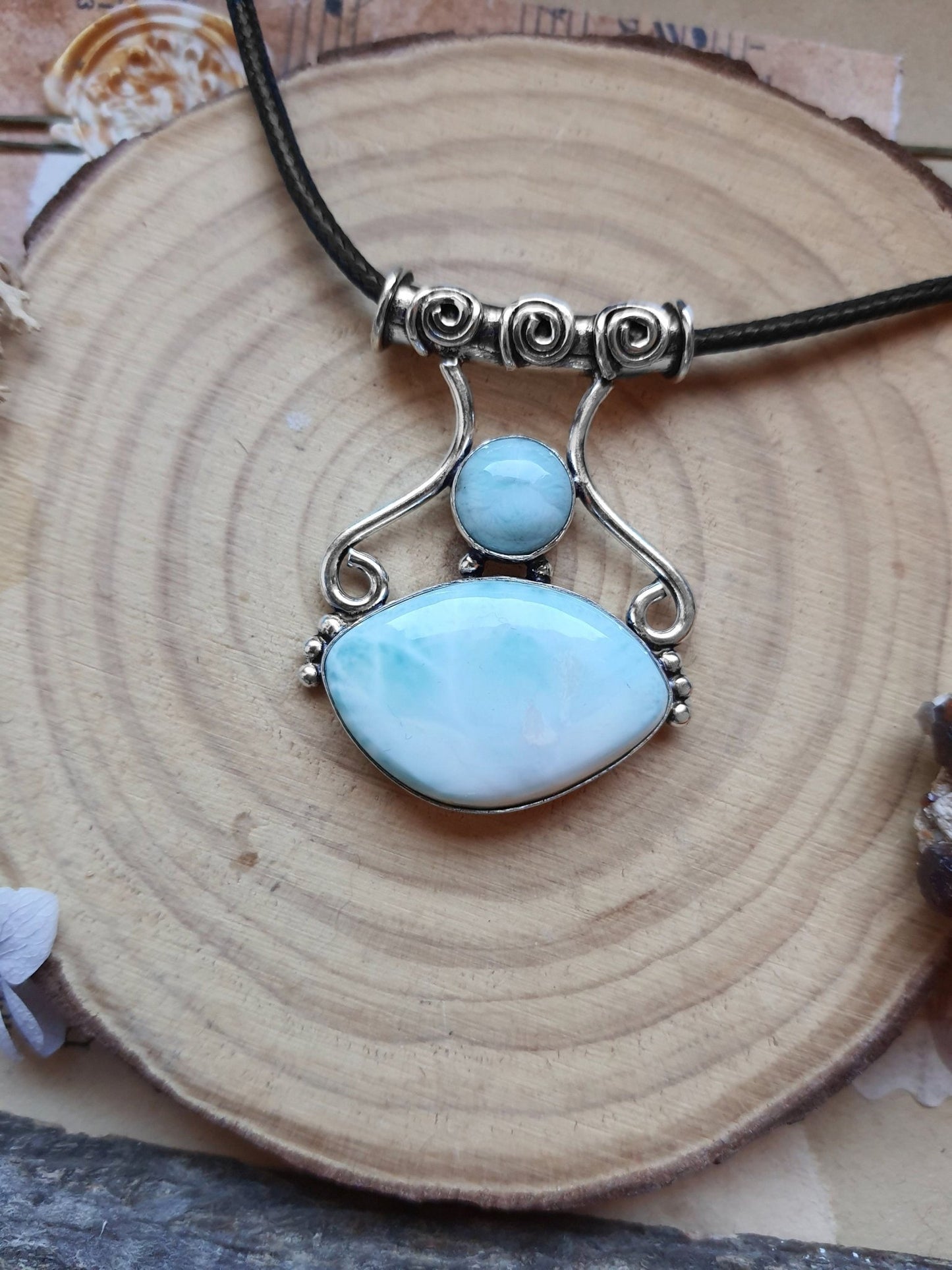 Larimar Statement Pendant, Sterling Silver Boho Necklace - LunarGem - Charms & Pendants