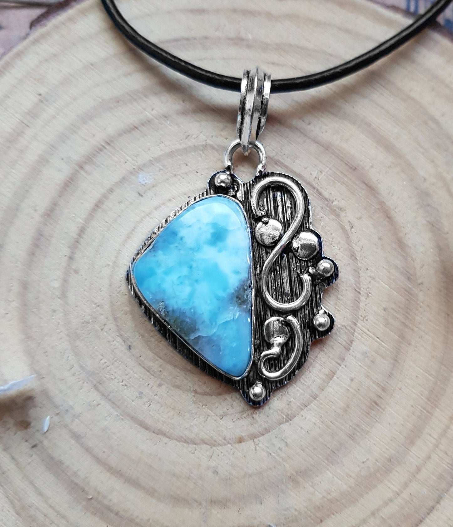 Larimar Sterling Silver Necklace: Boho Gemstone Pendant - LunarGem - 