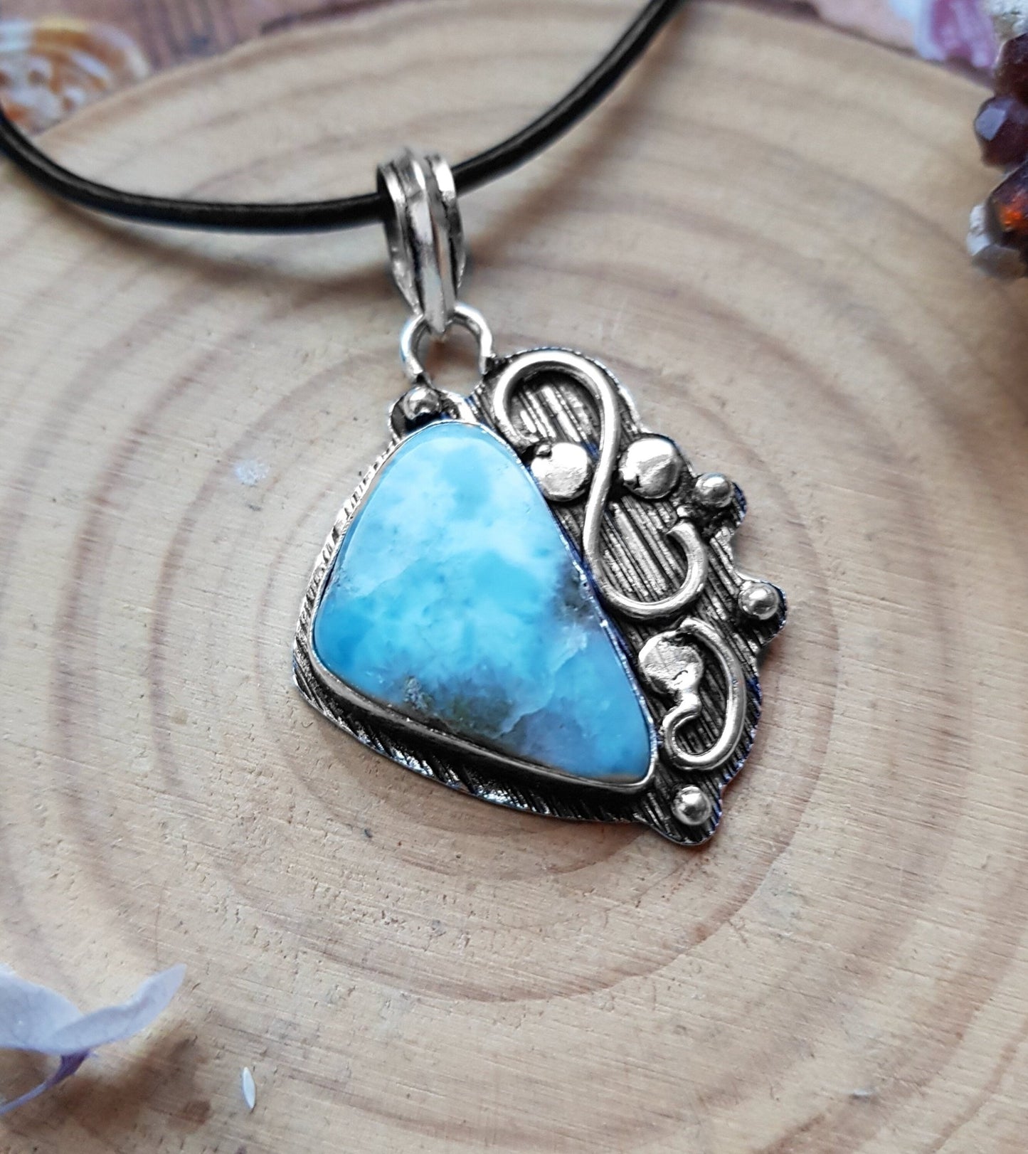 Larimar Sterling Silver Necklace: Boho Gemstone Pendant - LunarGem - 