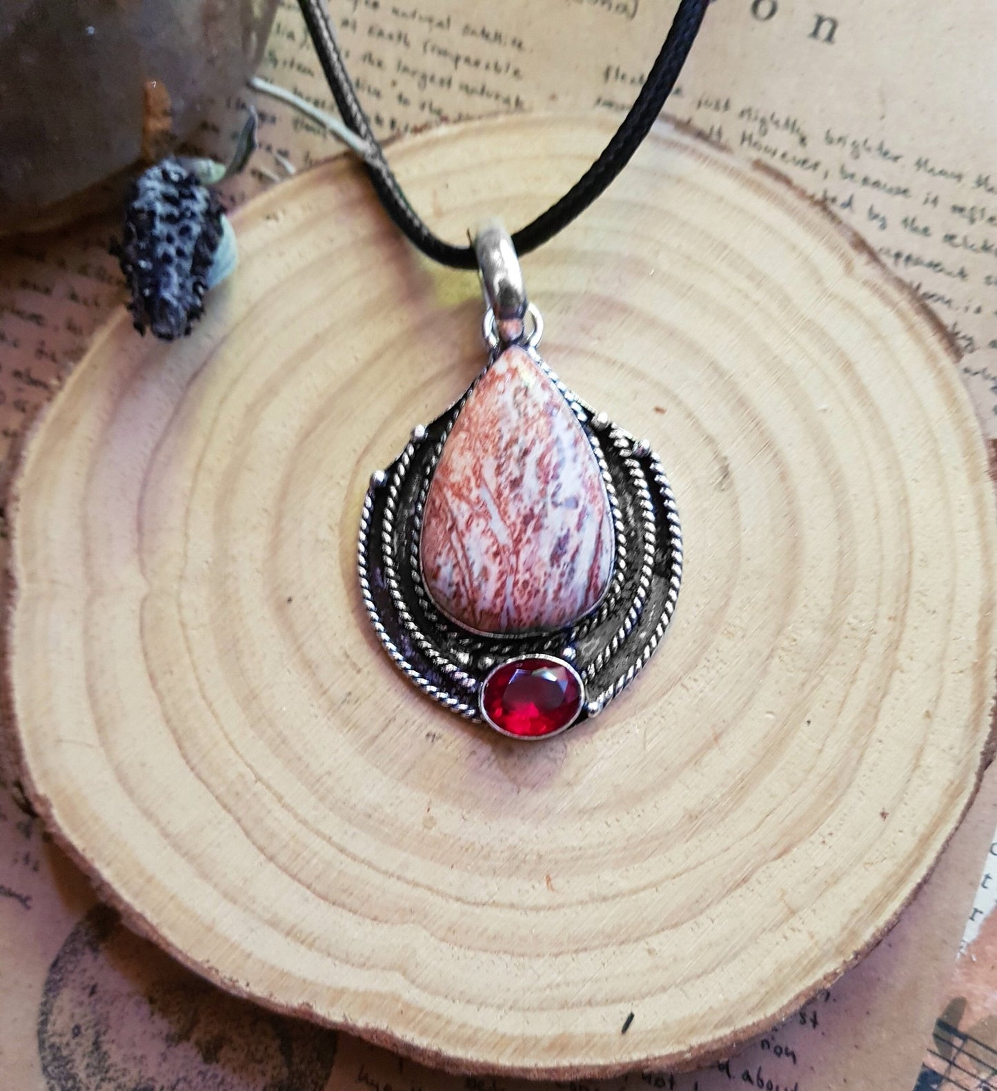 Leopard Jasper Pendant In Sterling Silver Boho Necklace Unique Gift For Women GypsyJewellery Crystal Necklace - LunarGem - 