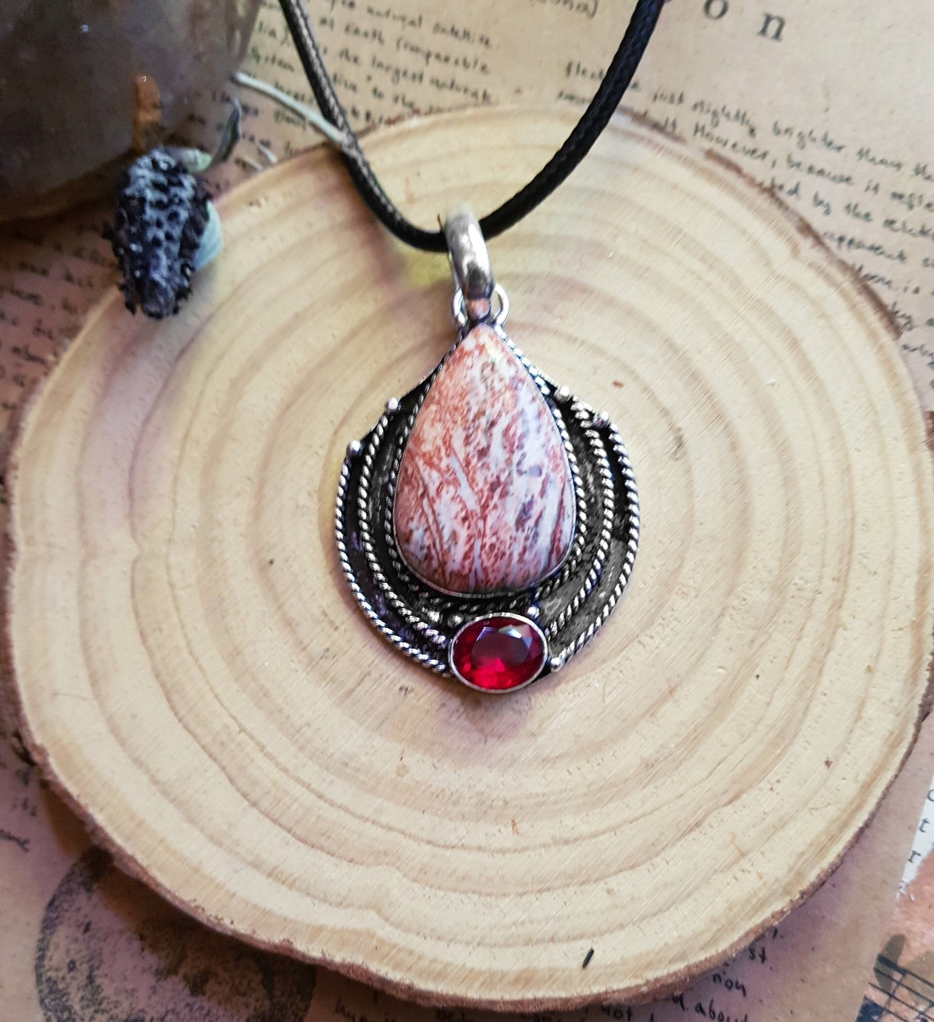 Leopard Jasper Pendant In Sterling Silver Boho Necklace Unique Gift For Women GypsyJewellery Crystal Necklace - LunarGem - 