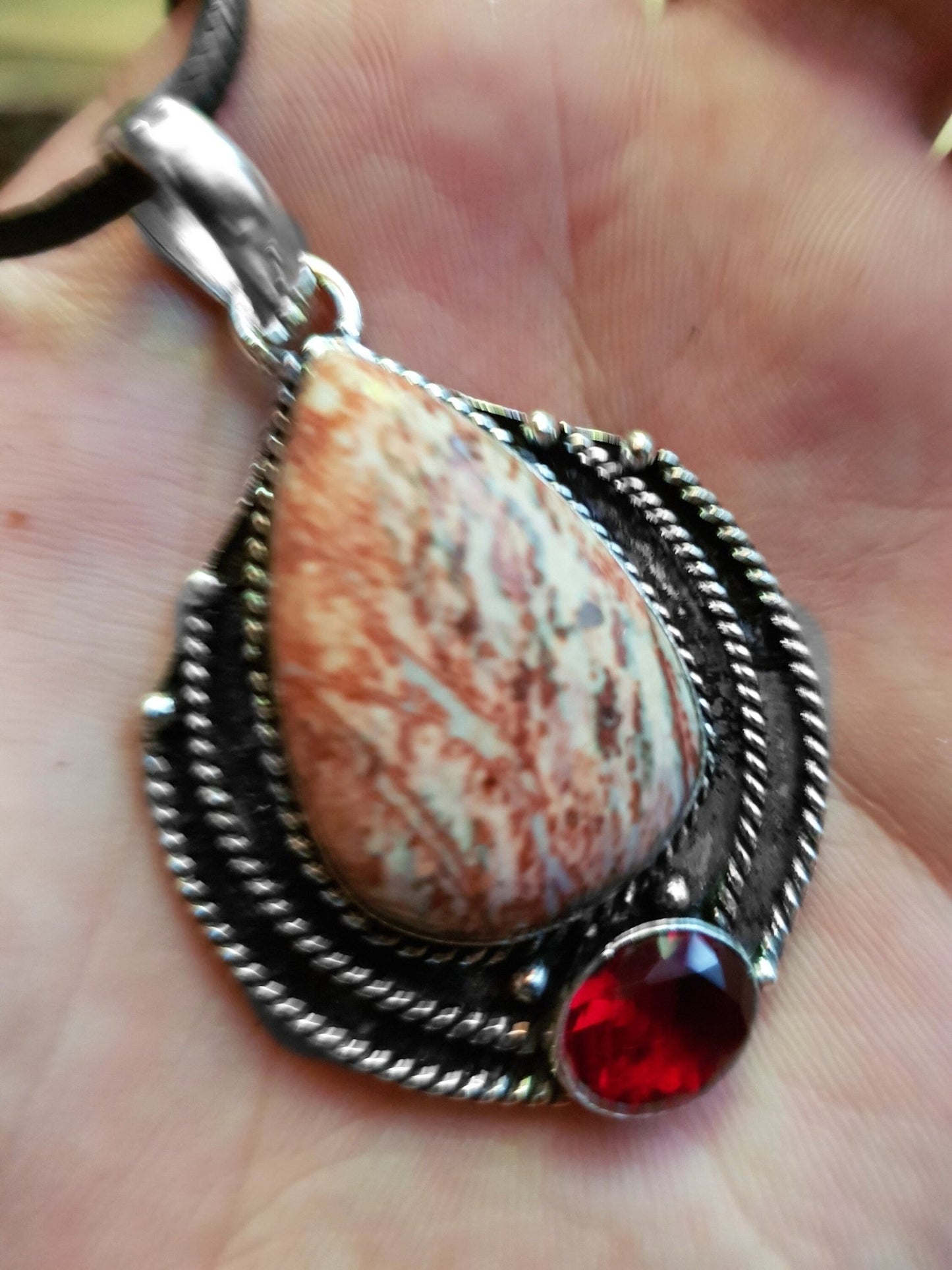 Leopard Jasper Pendant In Sterling Silver Boho Necklace Unique Gift For Women GypsyJewellery Crystal Necklace - LunarGem - 