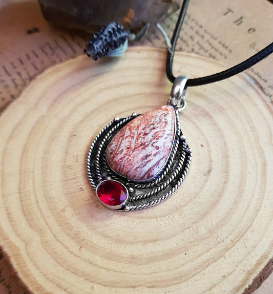 Leopard Jasper Pendant In Sterling Silver Boho Necklace Unique Gift For Women GypsyJewellery Crystal Necklace - LunarGem - 