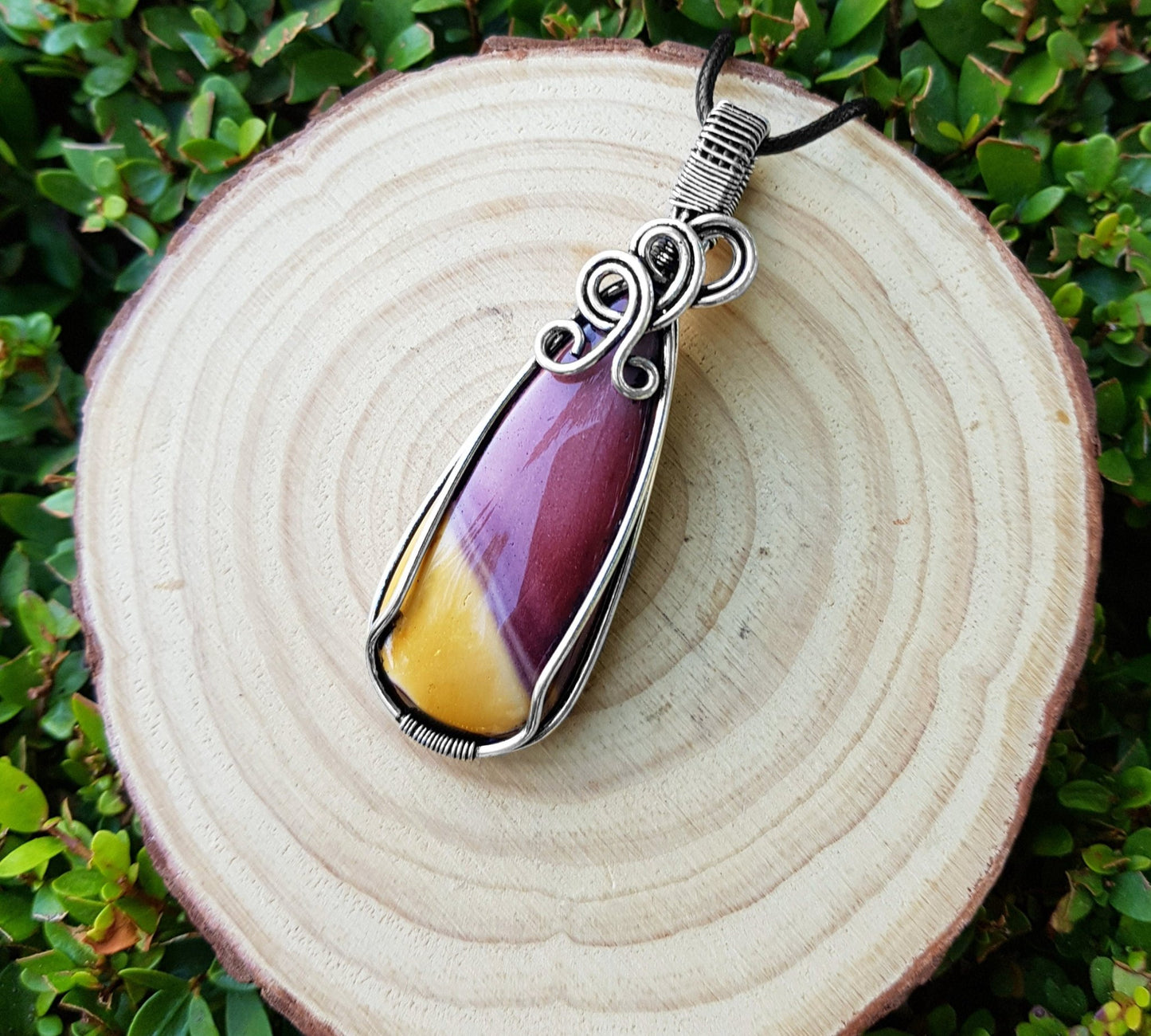 Mooakite Jasper Sterling Silver Wire Wrapped Pendant: Boho Necklace - LunarGem - 