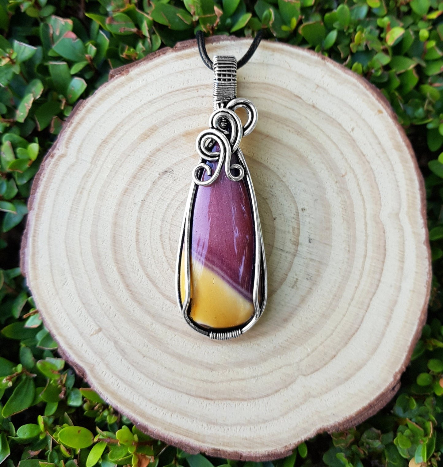 Mooakite Jasper Sterling Silver Wire Wrapped Pendant: Boho Necklace - LunarGem - 