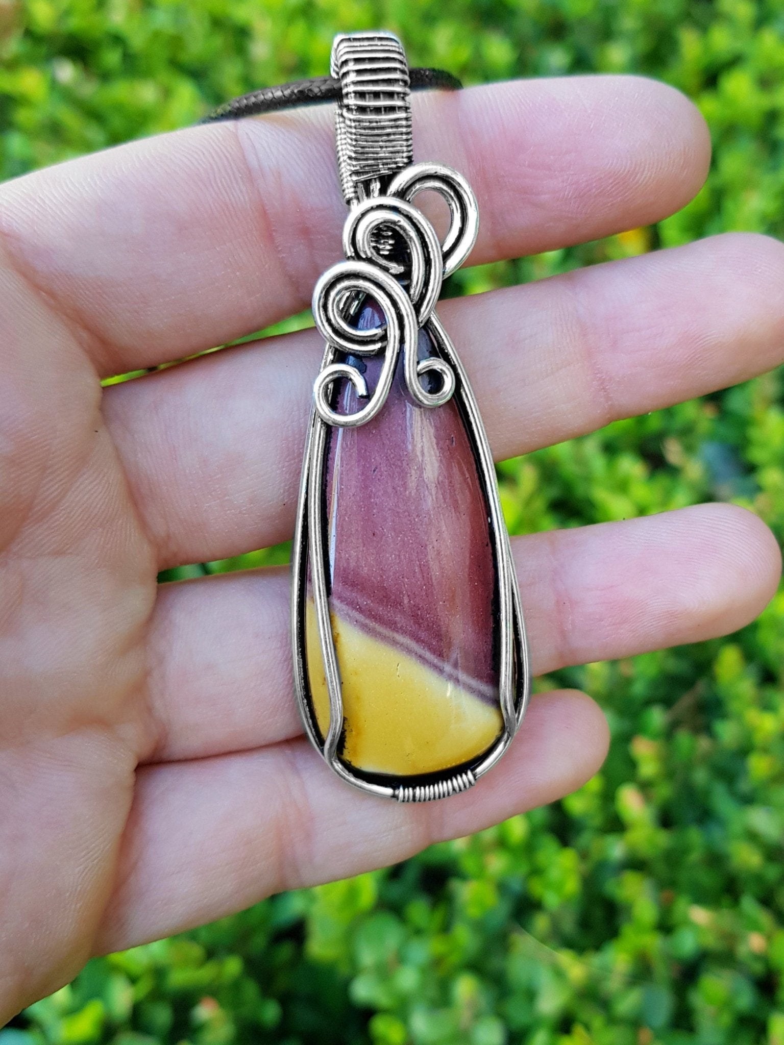 Mooakite Jasper Sterling Silver Wire Wrapped Pendant: Boho Necklace - LunarGem - 