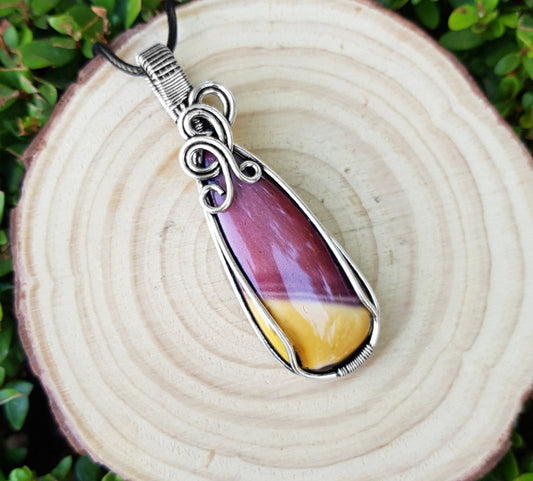 Mooakite Jasper Sterling Silver Wire Wrapped Pendant: Boho Necklace - LunarGem - 