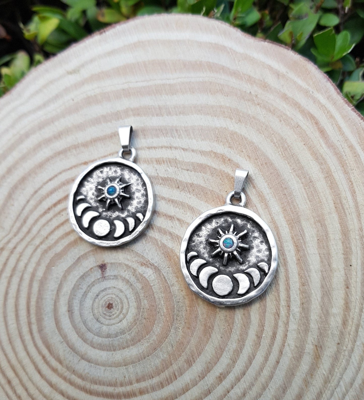 Moon Phases Ethiopian Opal Sterling Silver Necklace: Celestial Pendant - LunarGem - 