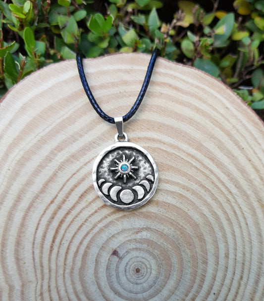 Moon Phases Ethiopian Opal Sterling Silver Necklace: Celestial Pendant - LunarGem - 