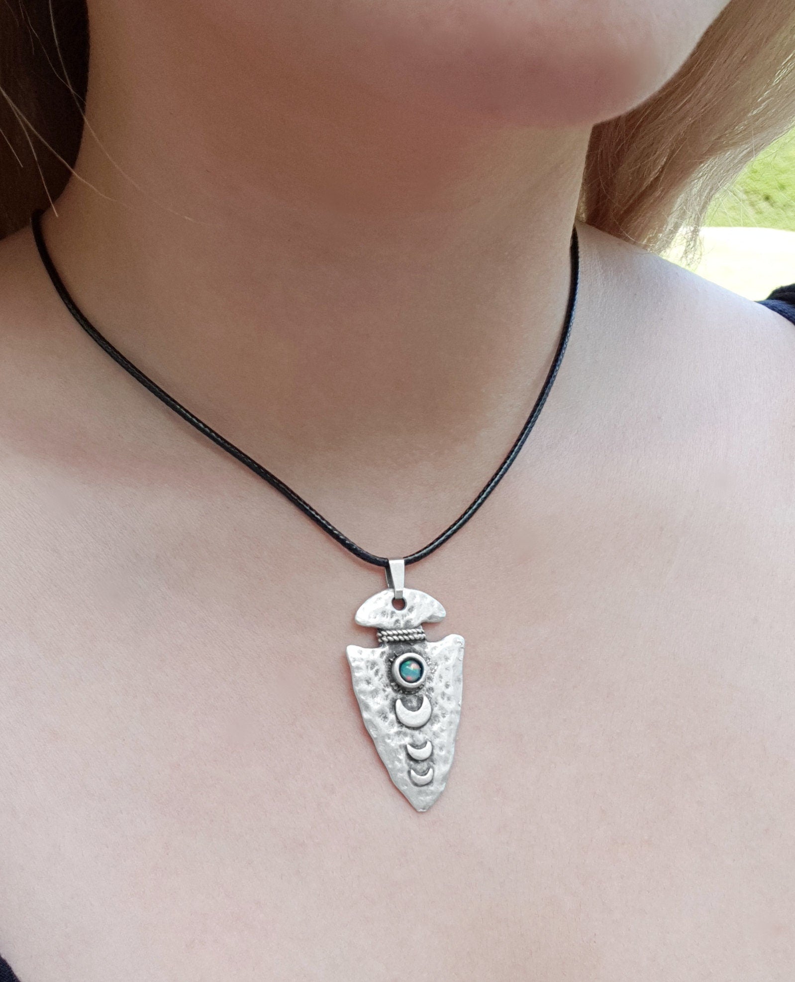 Moon Phases Fire Opal Sterling Silver Necklace: Celestial Pendant - LunarGem - 