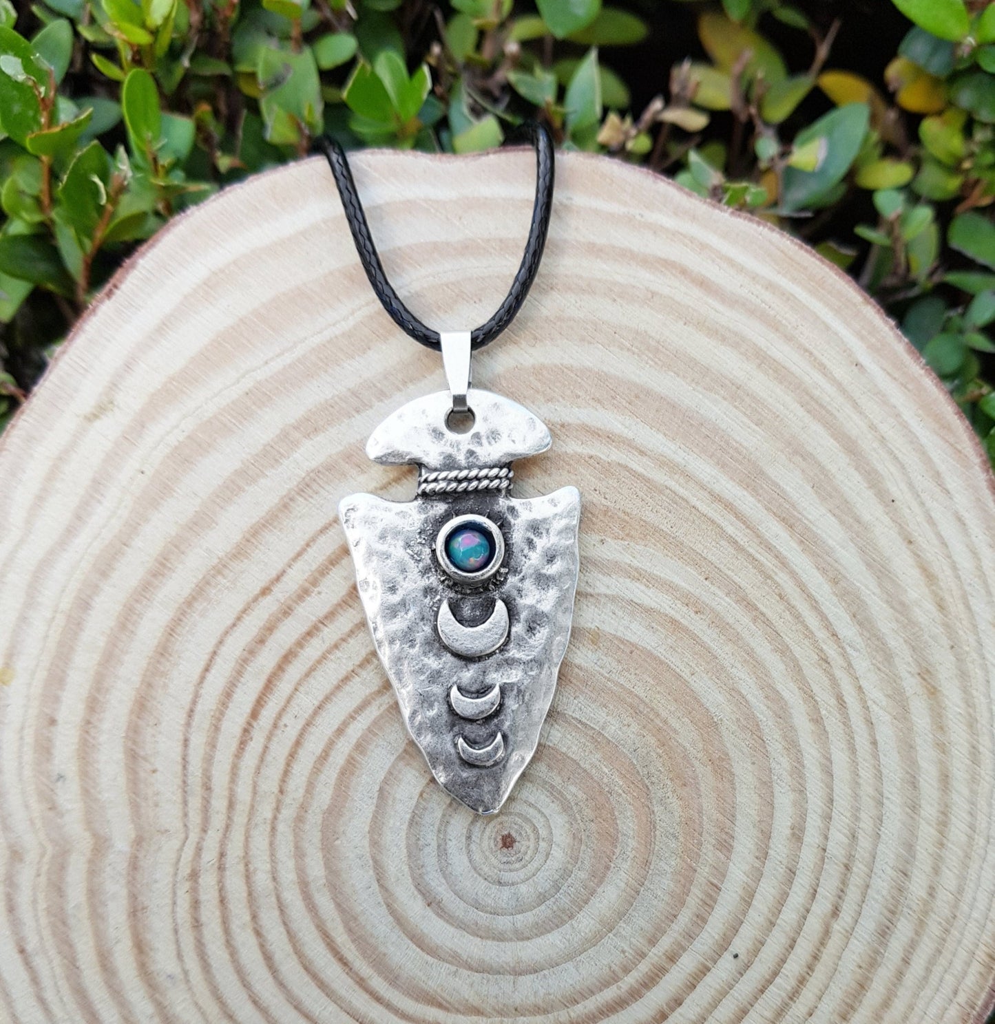 Moon Phases Fire Opal Sterling Silver Necklace: Celestial Pendant - LunarGem - 