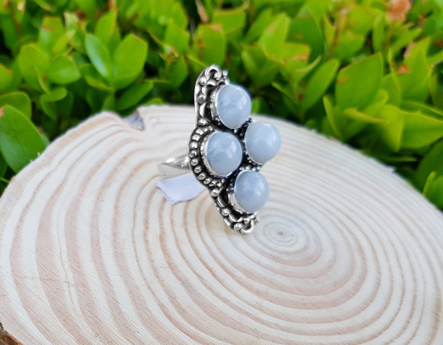 Moonstone Statement Ring In Sterling Silver Boho Ring Size US 7 GypsyJewelry Unique Gift Geometric Ring - LunarGem - Rings