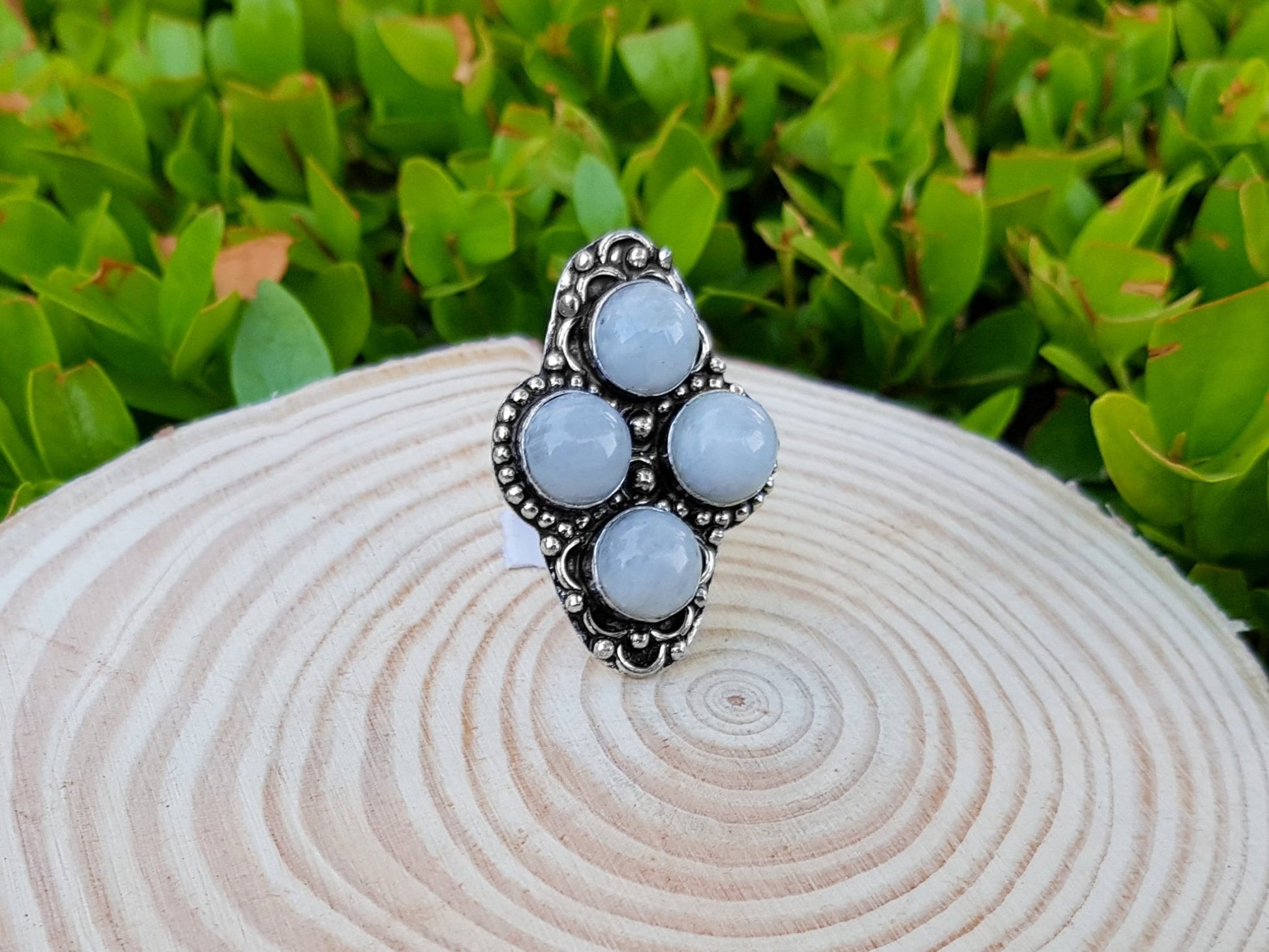 Moonstone Statement Ring In Sterling Silver Boho Ring Size US 7 GypsyJewelry Unique Gift Geometric Ring - LunarGem - Rings
