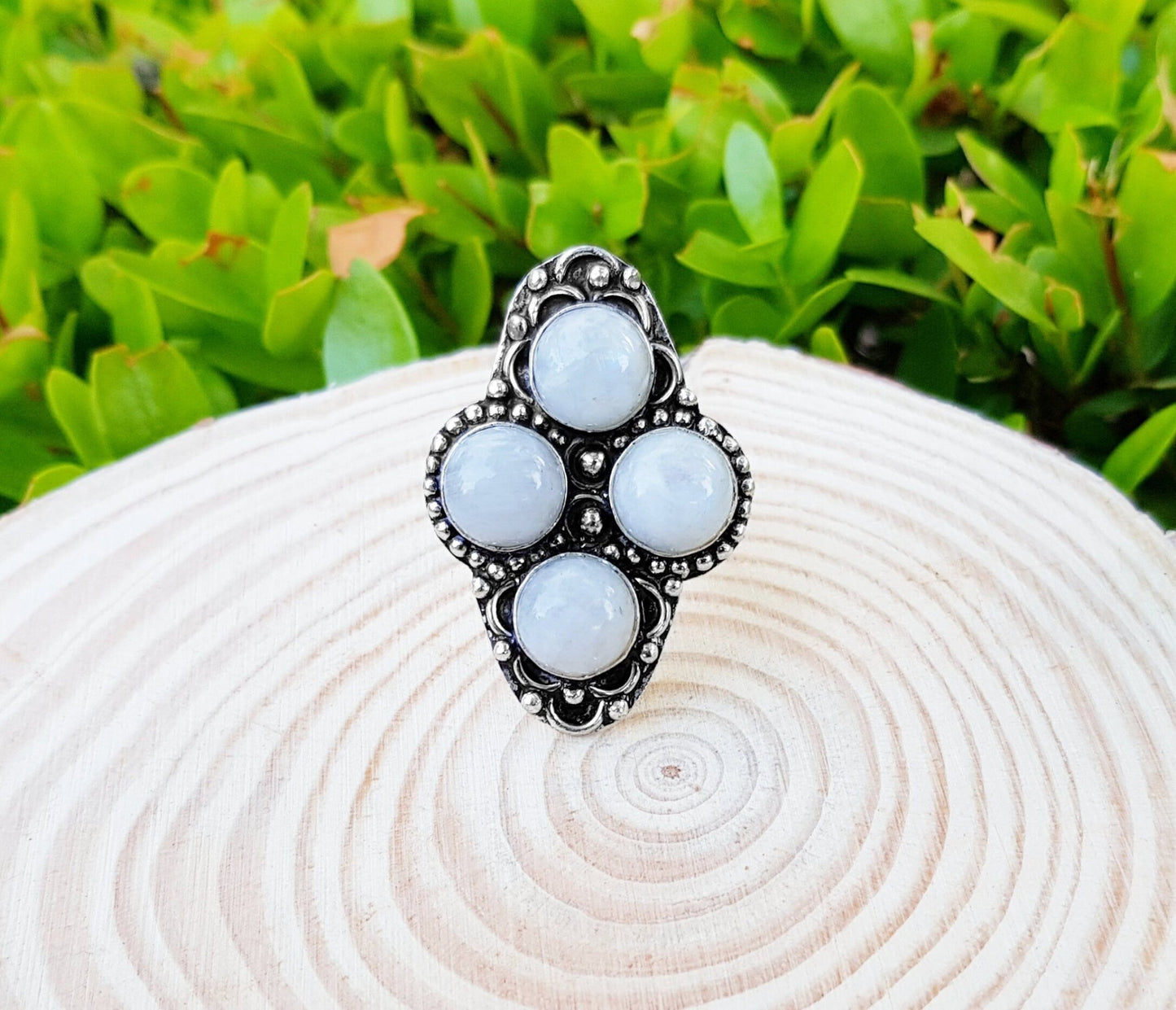 Moonstone Statement Ring In Sterling Silver Boho Ring Size US 7 GypsyJewelry Unique Gift Geometric Ring - LunarGem - Rings